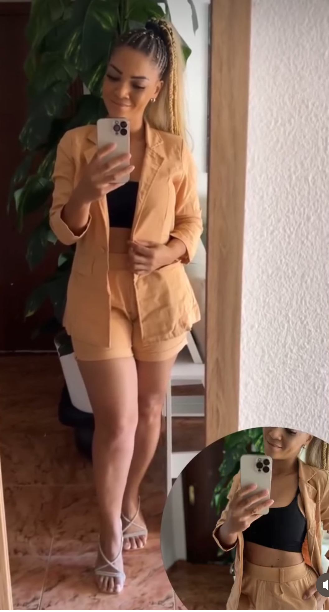 Conjunto de blazer y short color beige