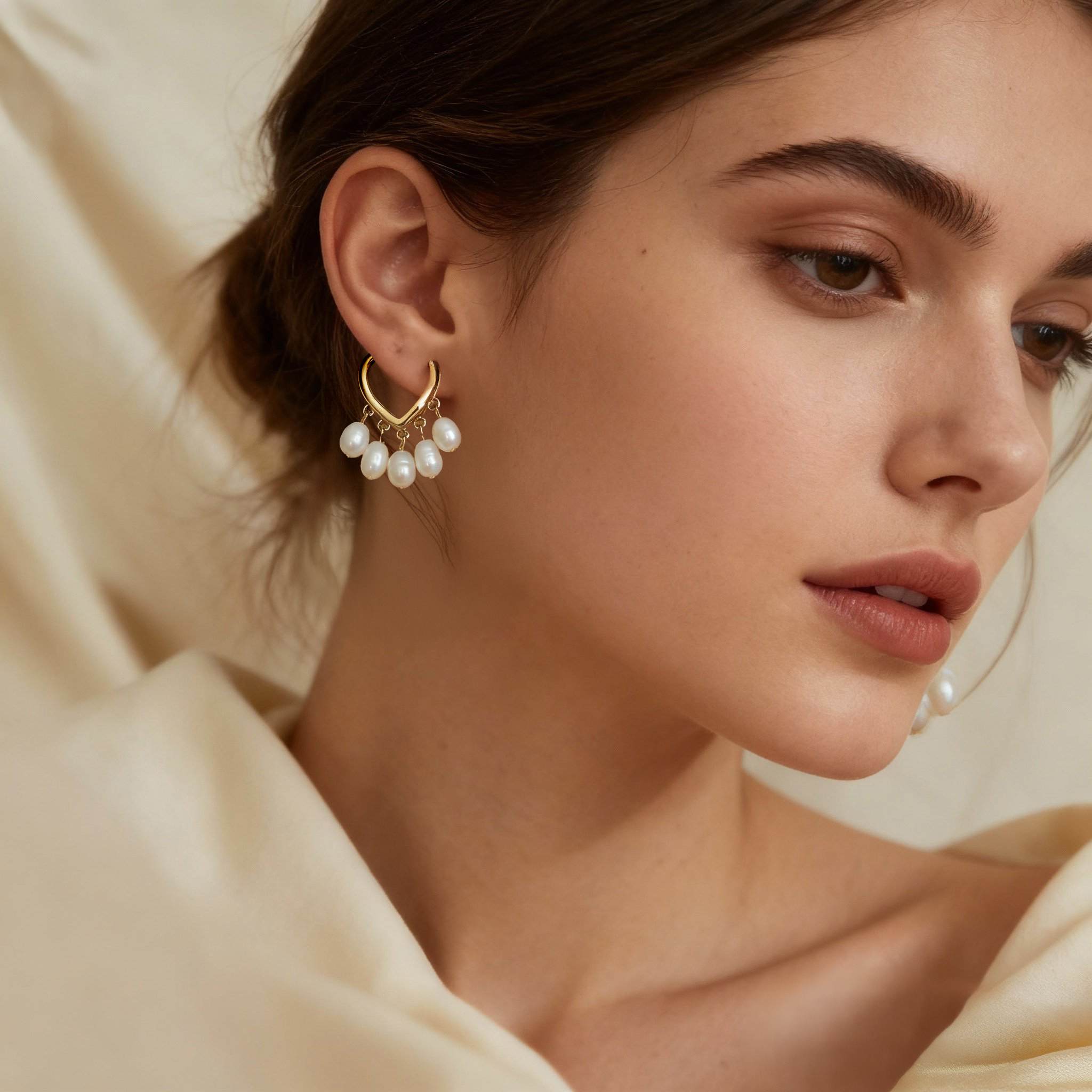 Gold Rice Pearl Drop Earrings