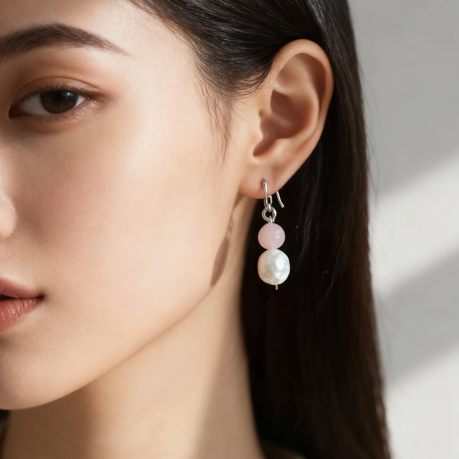 Pearl and Rose Quartz Earrings