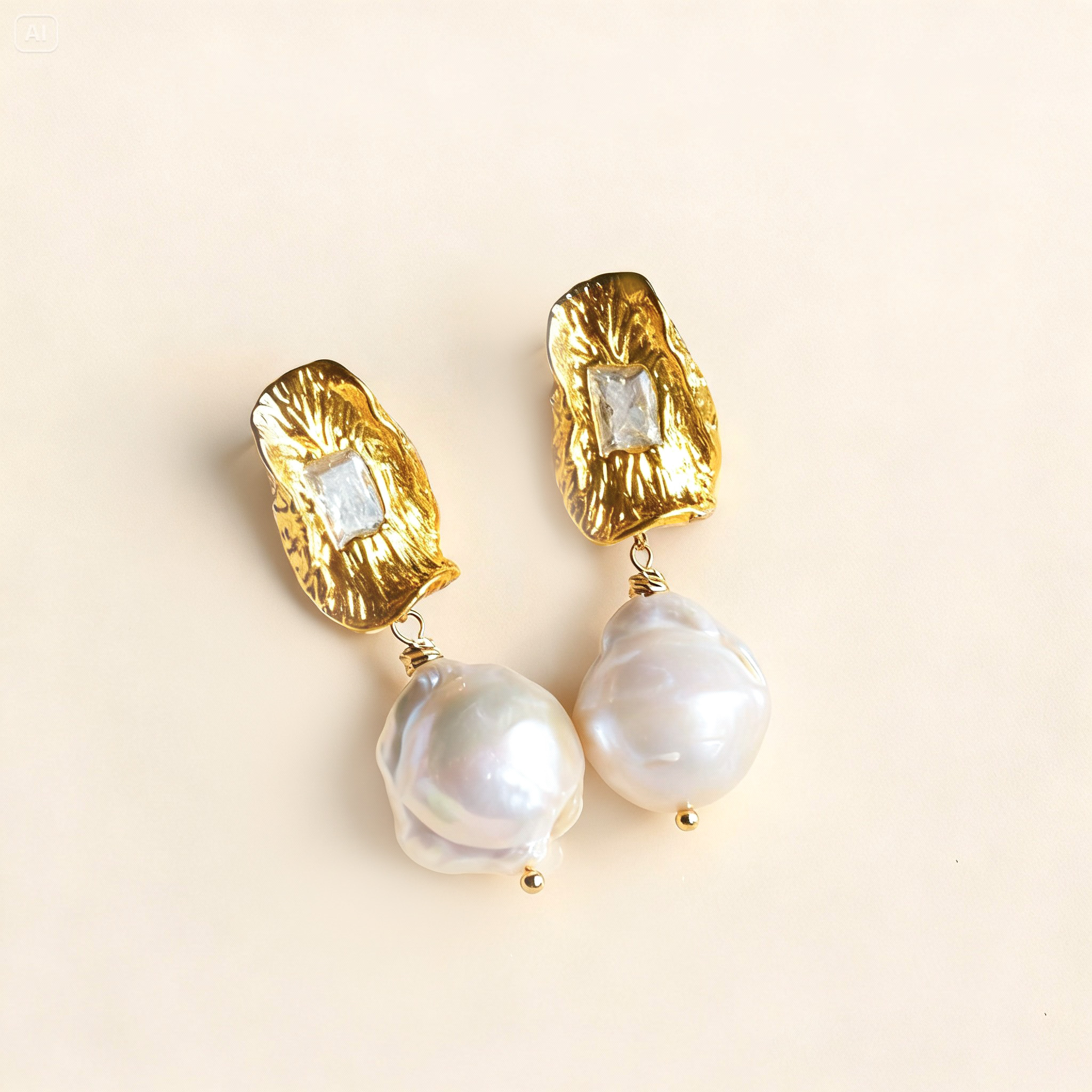 Gold Baroque Pearl Earrings