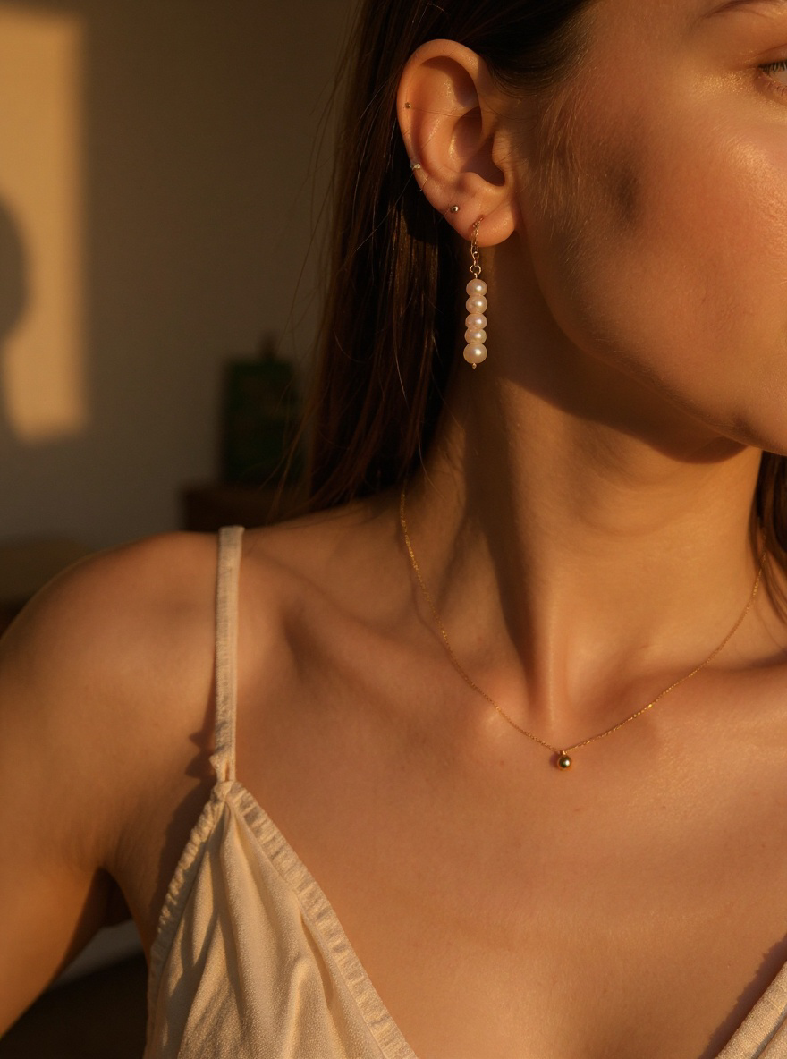 Gold Pearl Drop Earrings