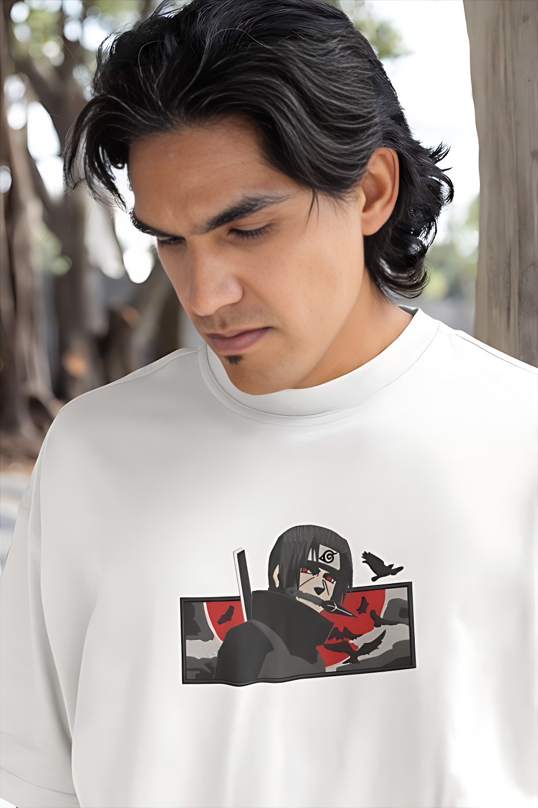Itachi Red Moon Embroidery Oversized T-Shirt