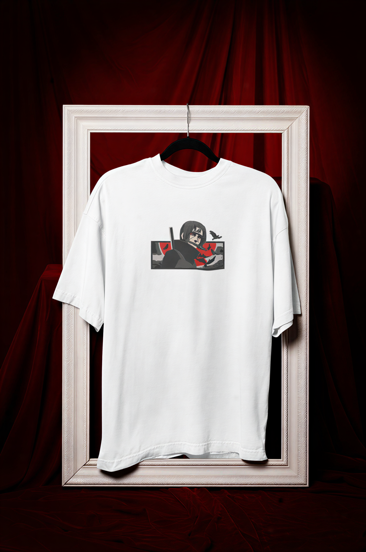 Itachi Red Moon Embroidery Oversized T-Shirt