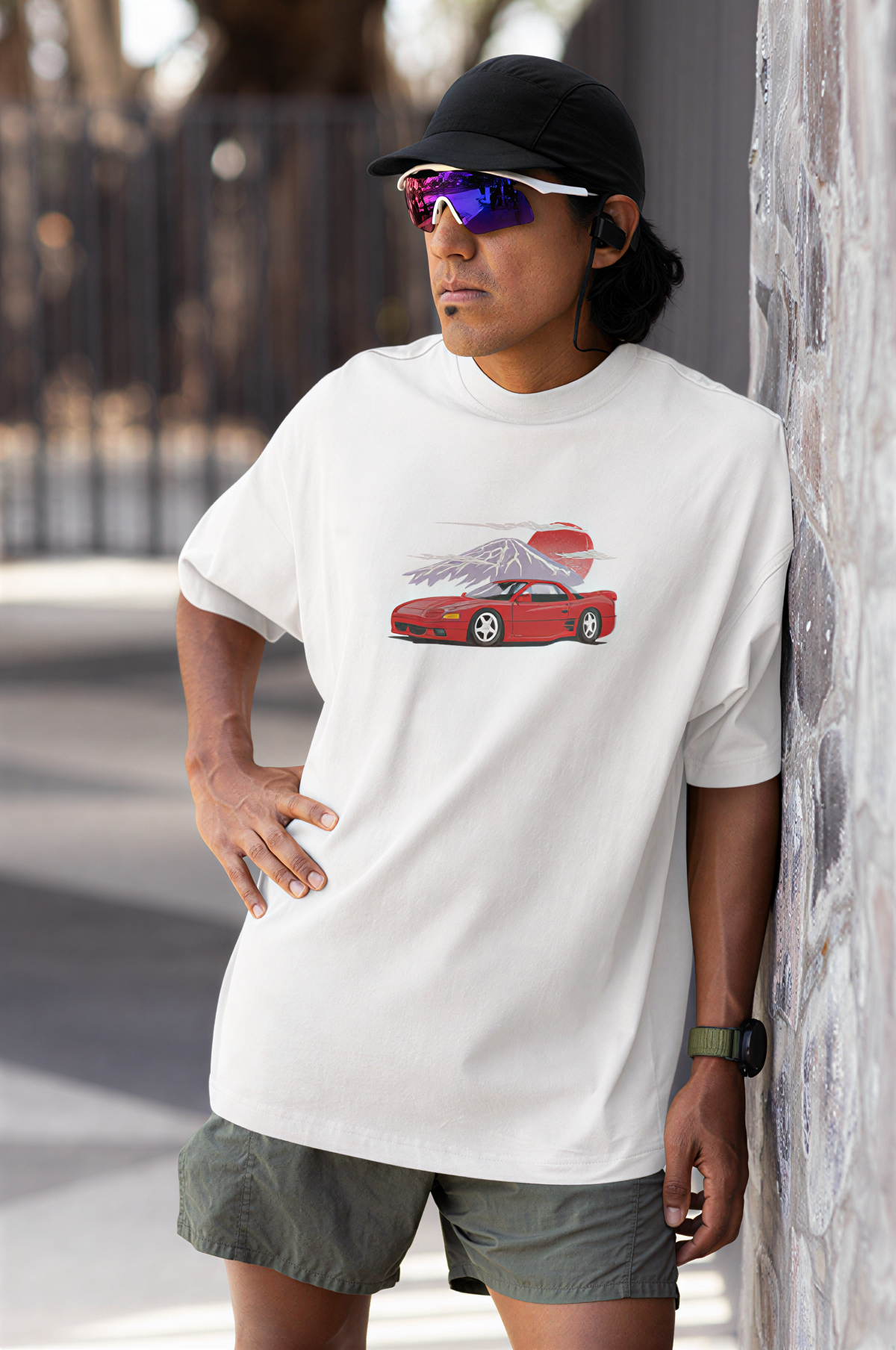 Red Sports Car Embroidery Oversized T-Shirt