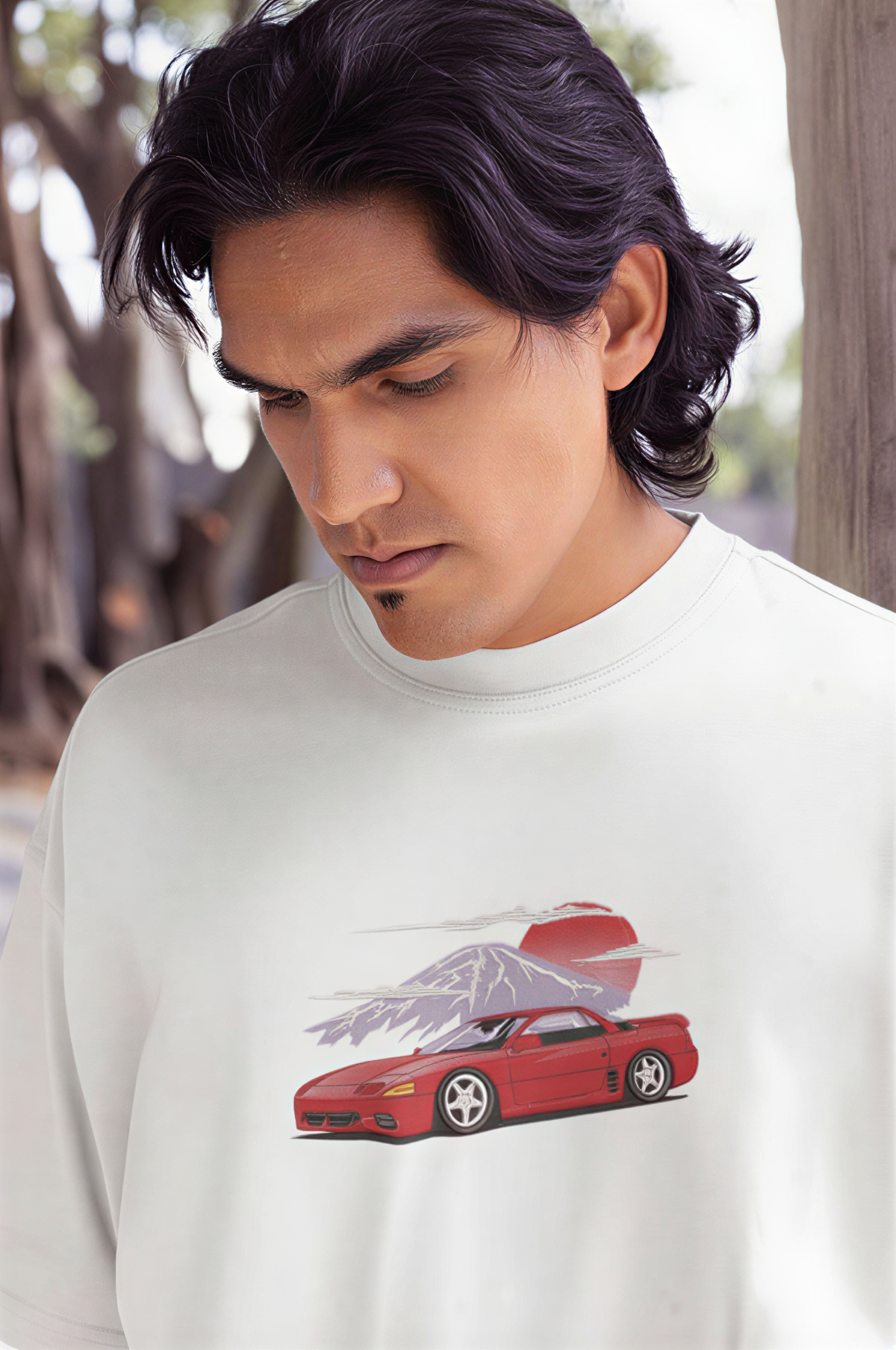 Red Sports Car Embroidery Oversized T-Shirt