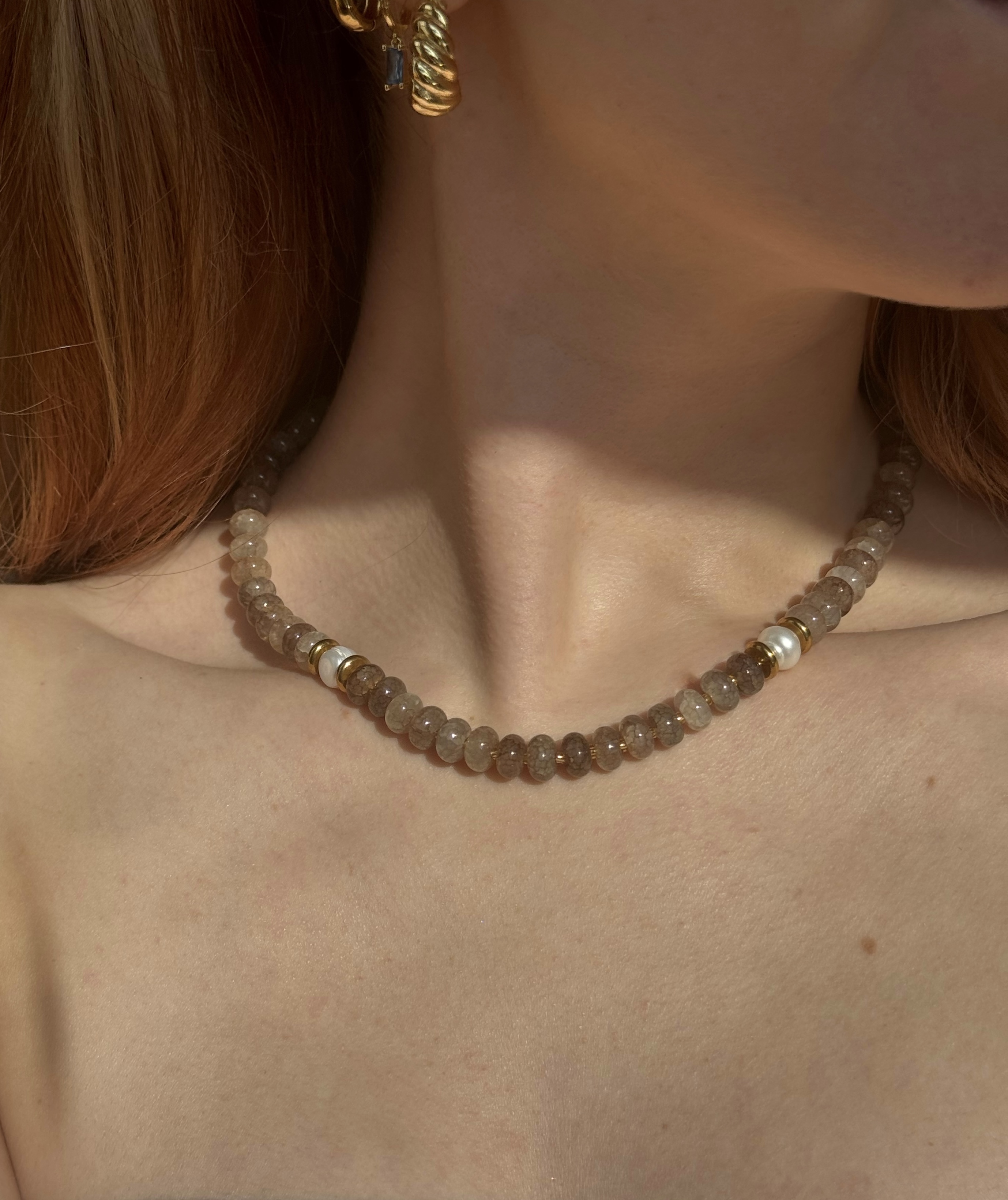 Toasted Marshmallow Glass & Freshwater Pearl Necklace