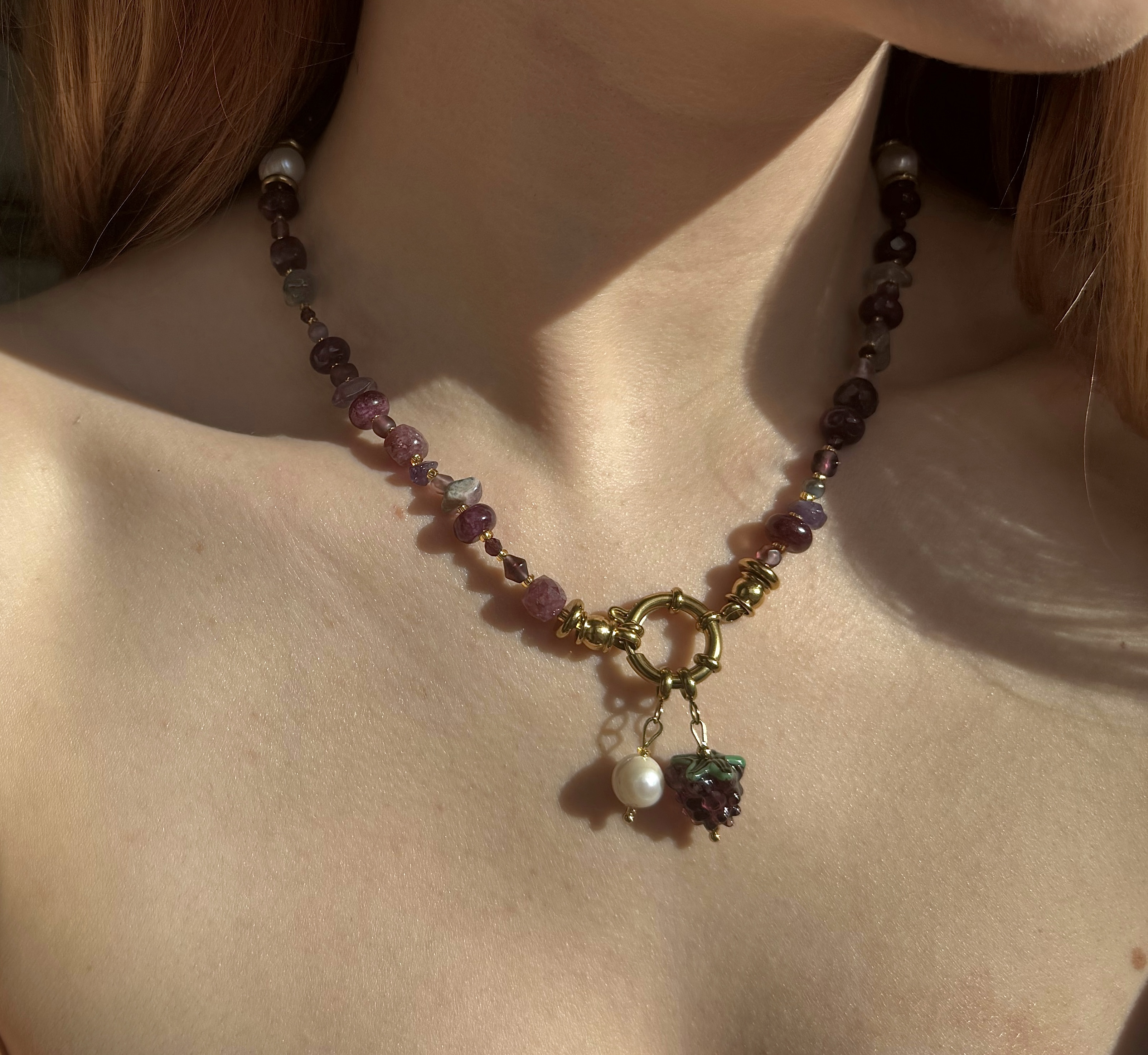 Mulberry & Pearl Pendant Garnet Necklace