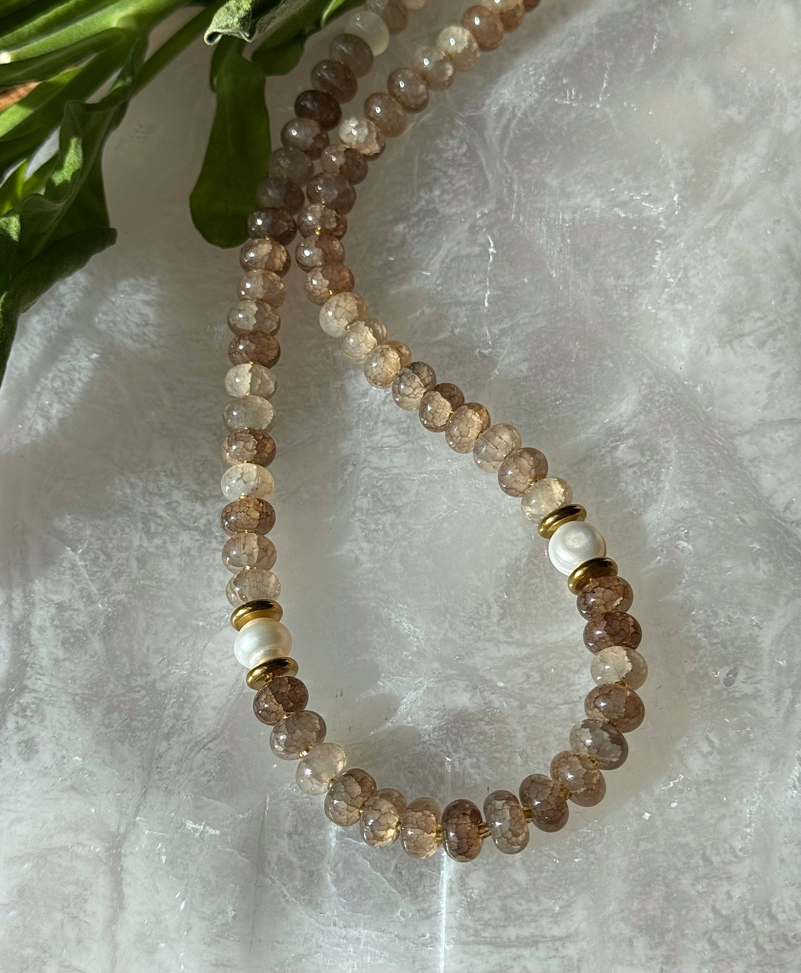 Toasted Marshmallow Glass & Freshwater Pearl Necklace