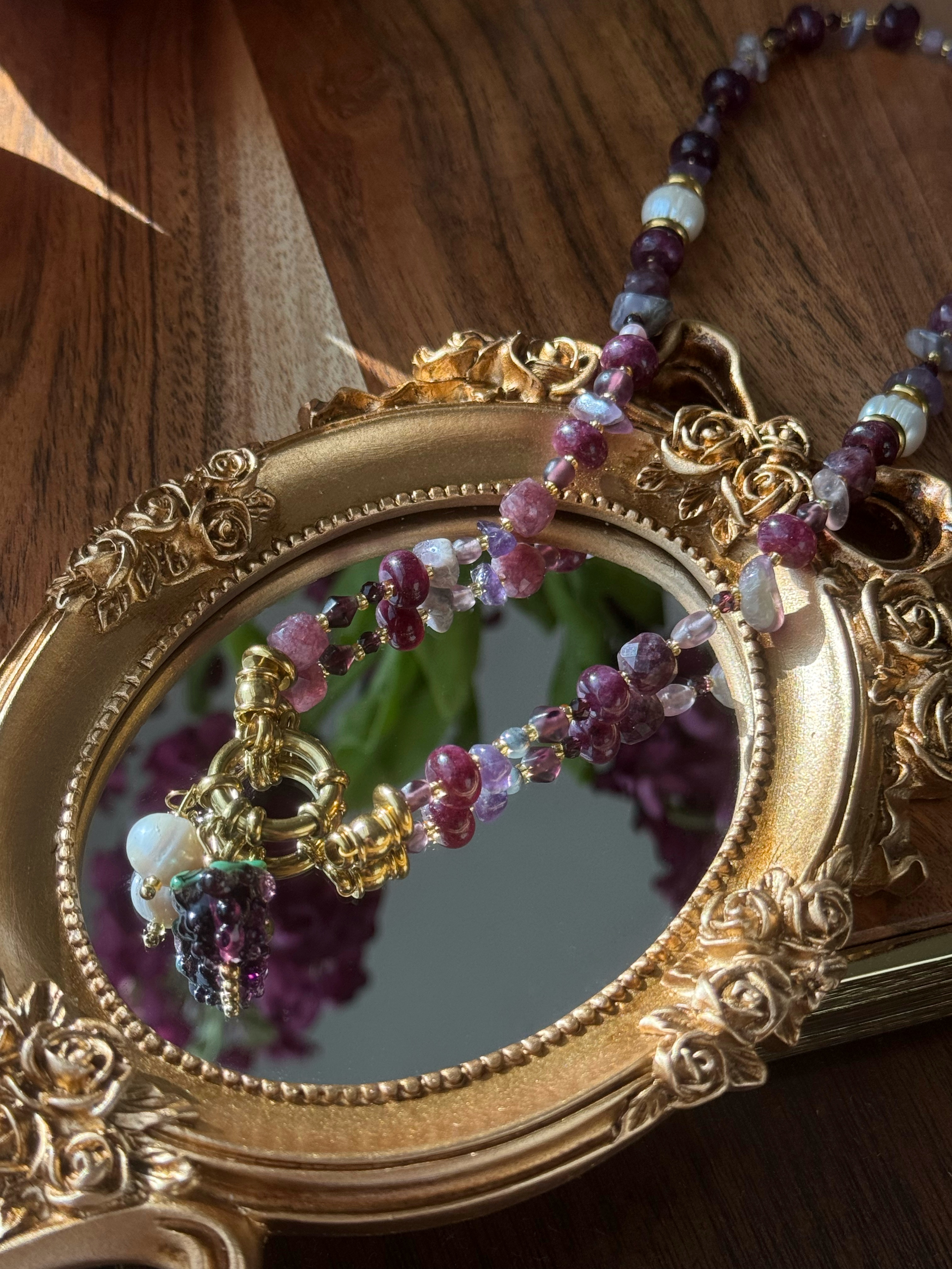 Mulberry & Pearl Pendant Garnet Necklace