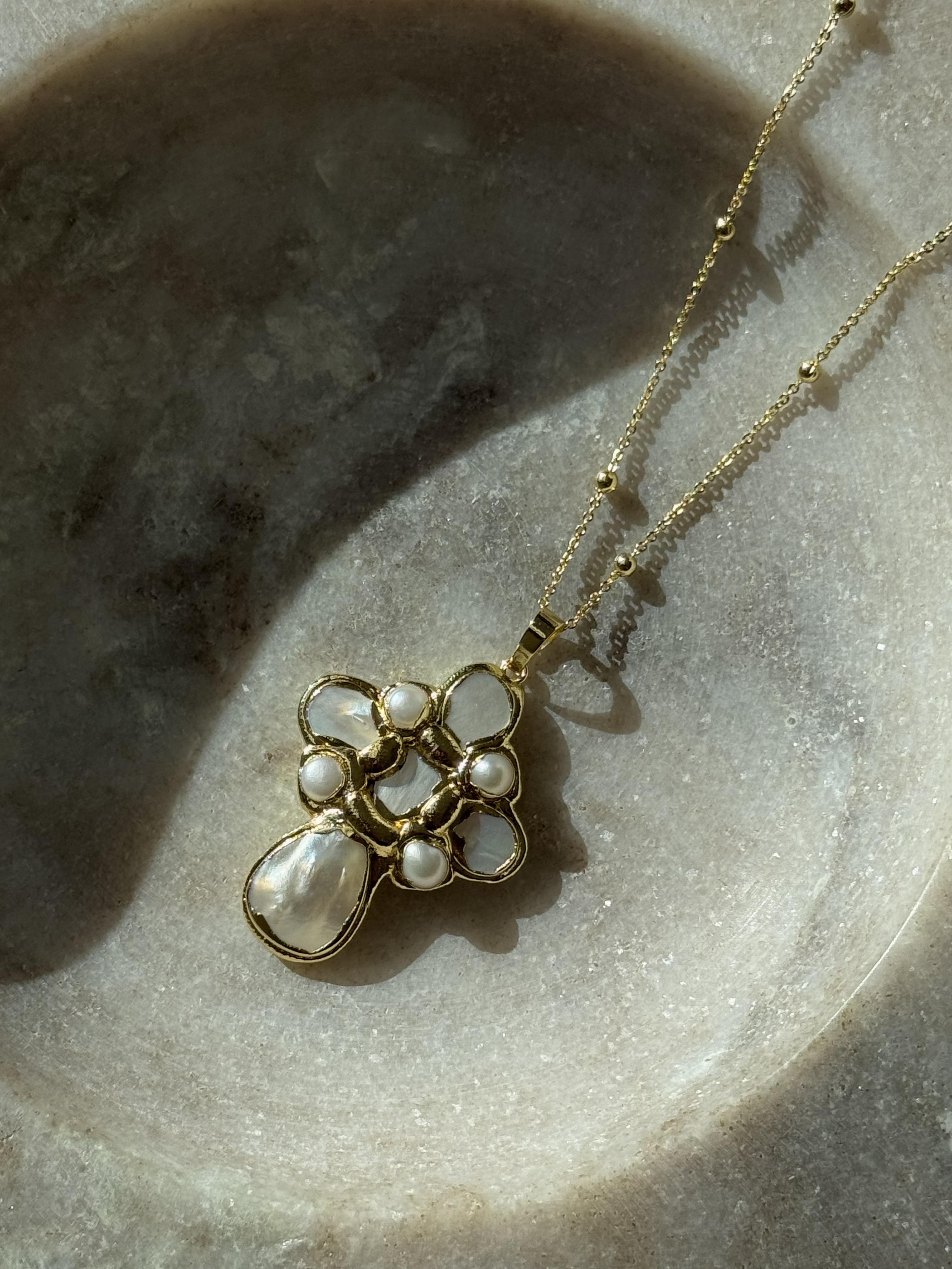 Mother of Pearl Pendant Cross Necklace 