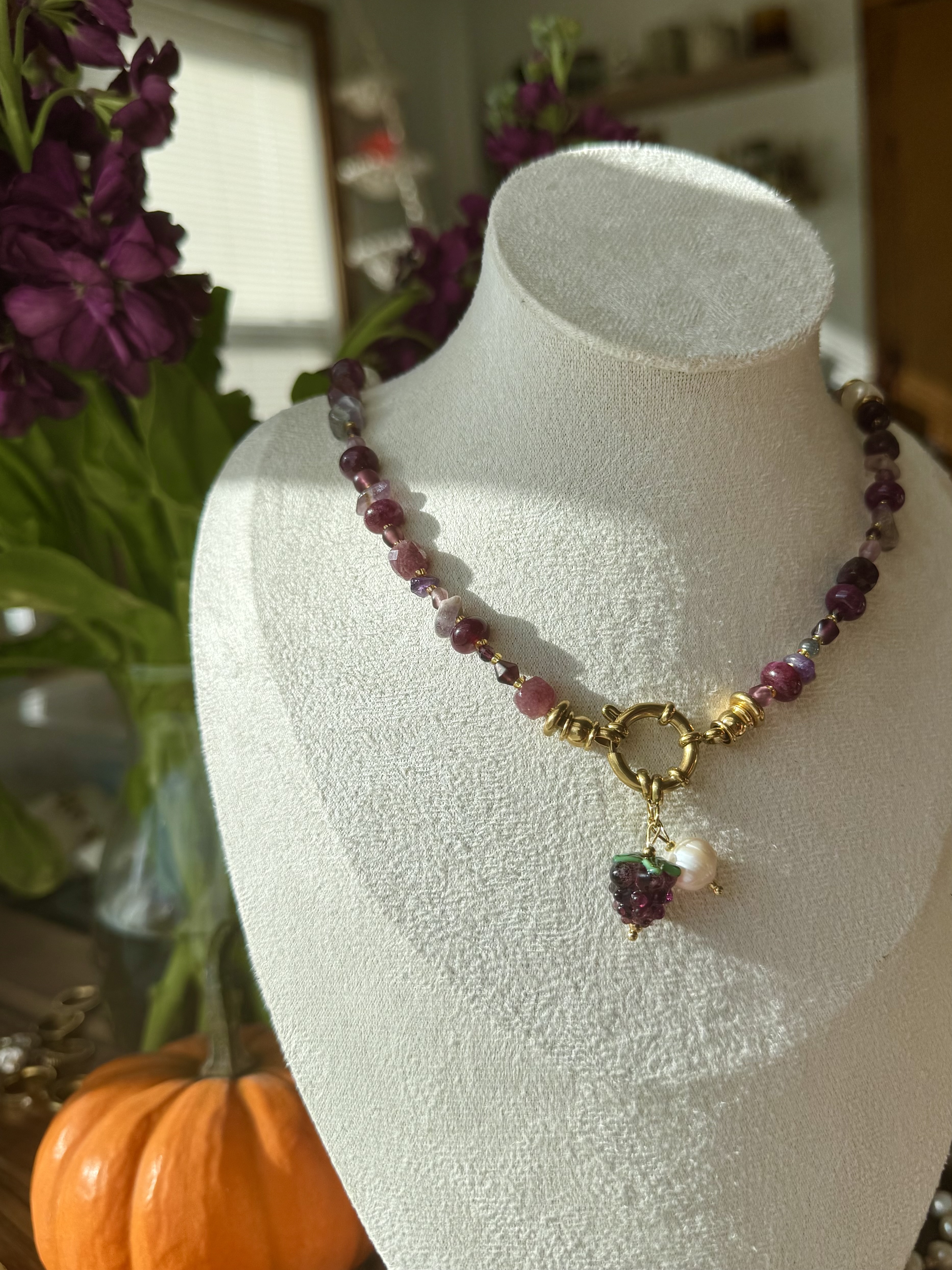 Mulberry & Pearl Pendant Garnet Necklace