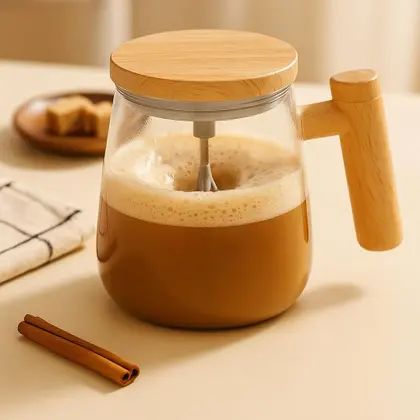 Cafeteira de vidro com tampa de madeira