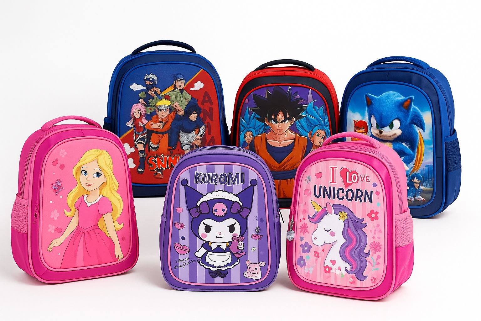 MOCHILAS VARIEDAD DE PERSONAJES GRANDE DIMENCIONES 40*30*12 | 6 PACK
