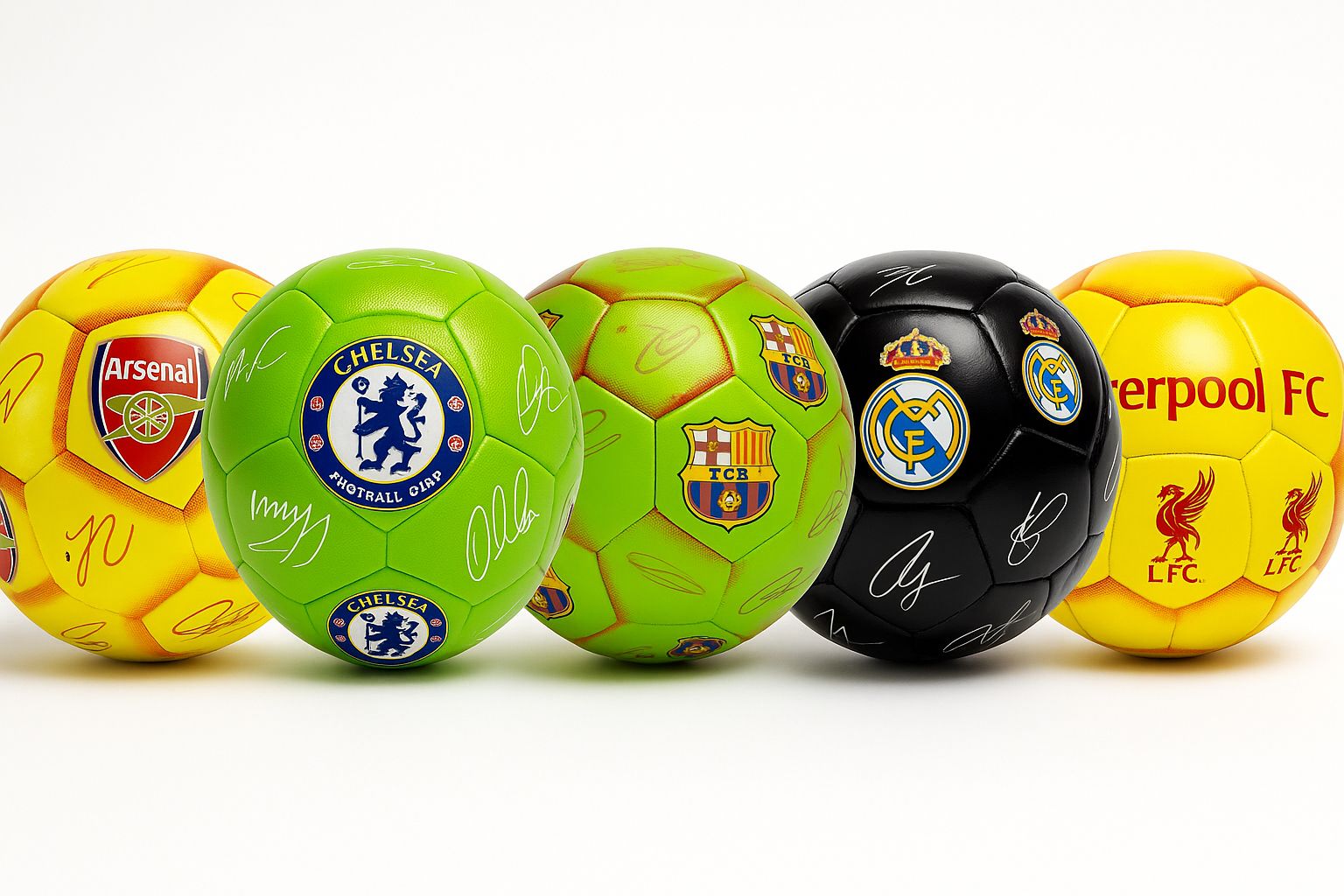PELOTAS DE FUTBOL ARSENAL, CHELSEA, BARCELONA, MADRID, LIVERPOOL | 5 PACK