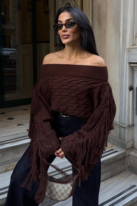 Pull en maille torsadée marron