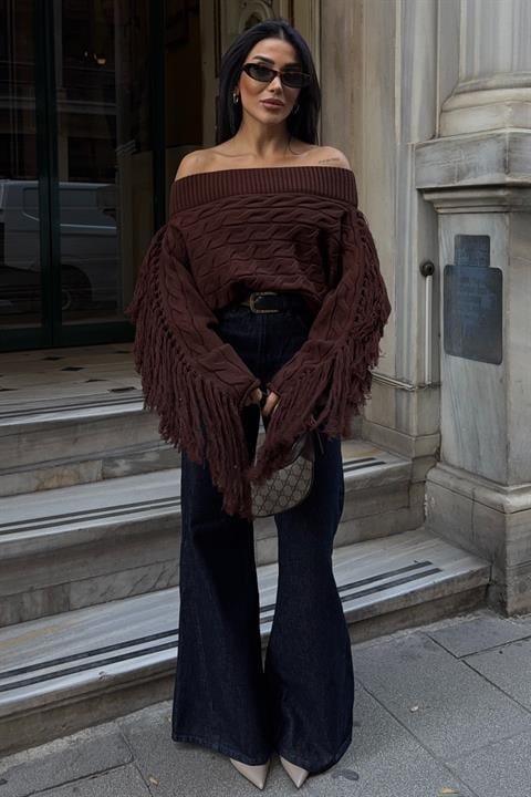 Pull en maille torsadée marron