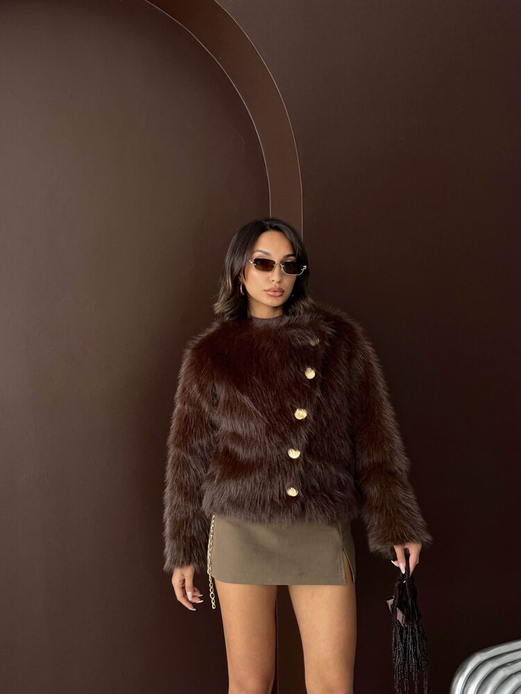 Veste en fausse fourrure marron