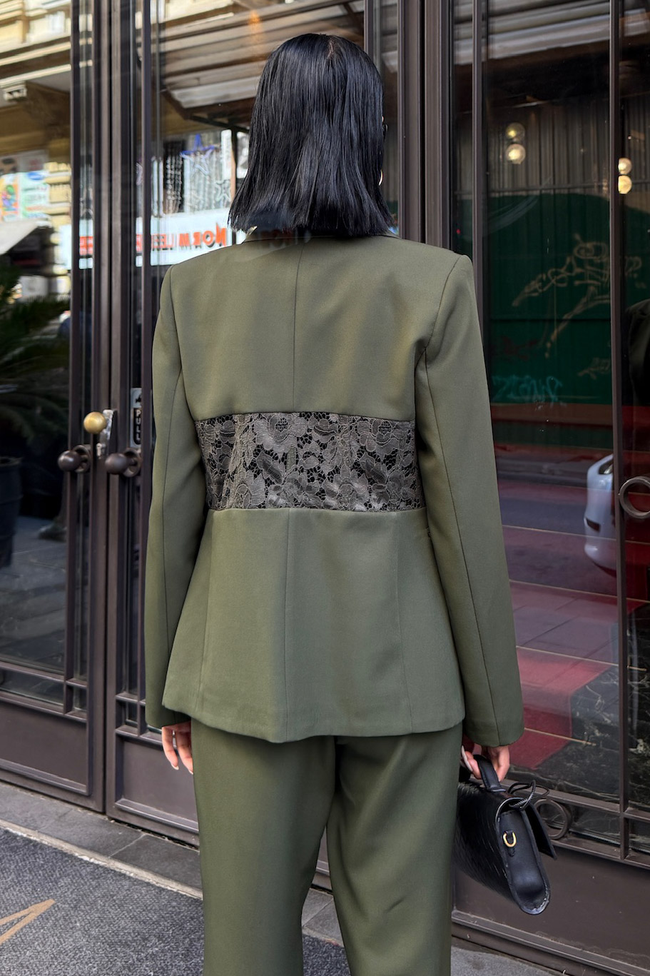 Costume pantalon vert olive brodé