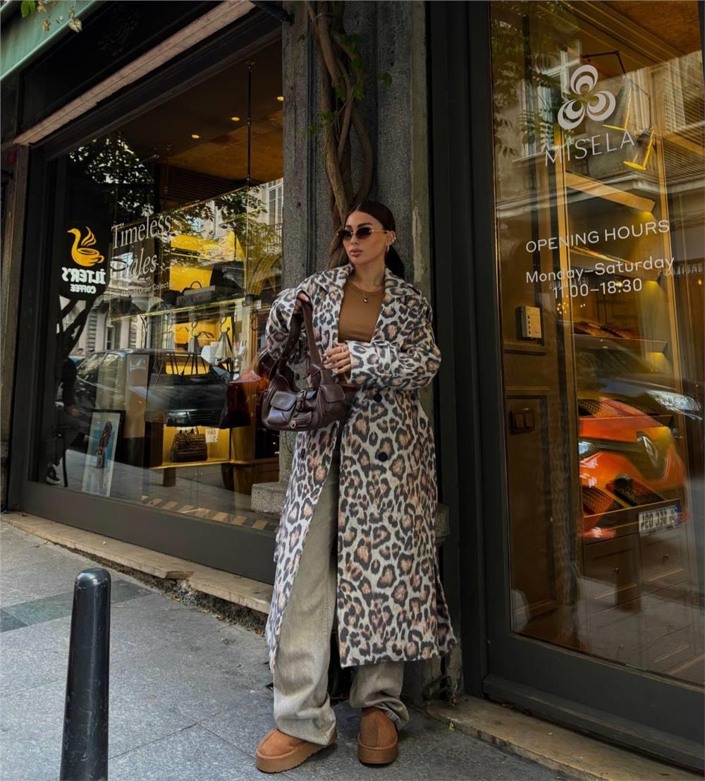 Manteau long à imprimé léopard