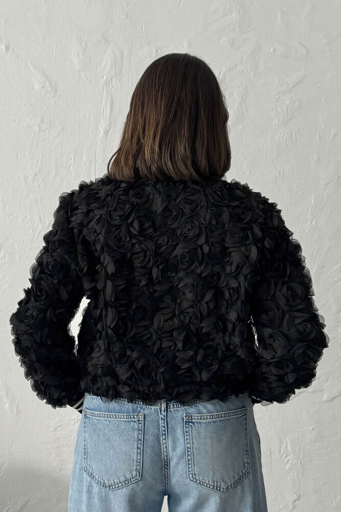 Veste bomber à fleurs noires texturée