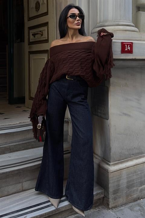 Pull en maille torsadée marron