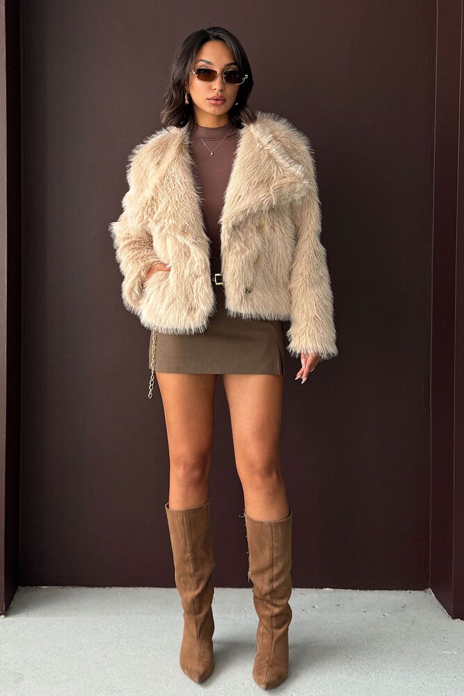 Veste en fausse fourrure beige