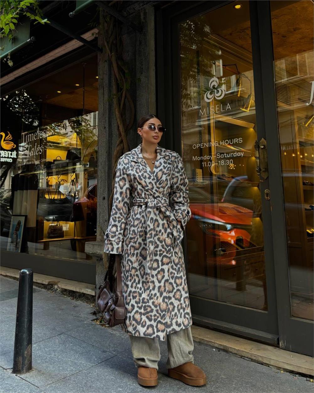 Manteau long à imprimé léopard