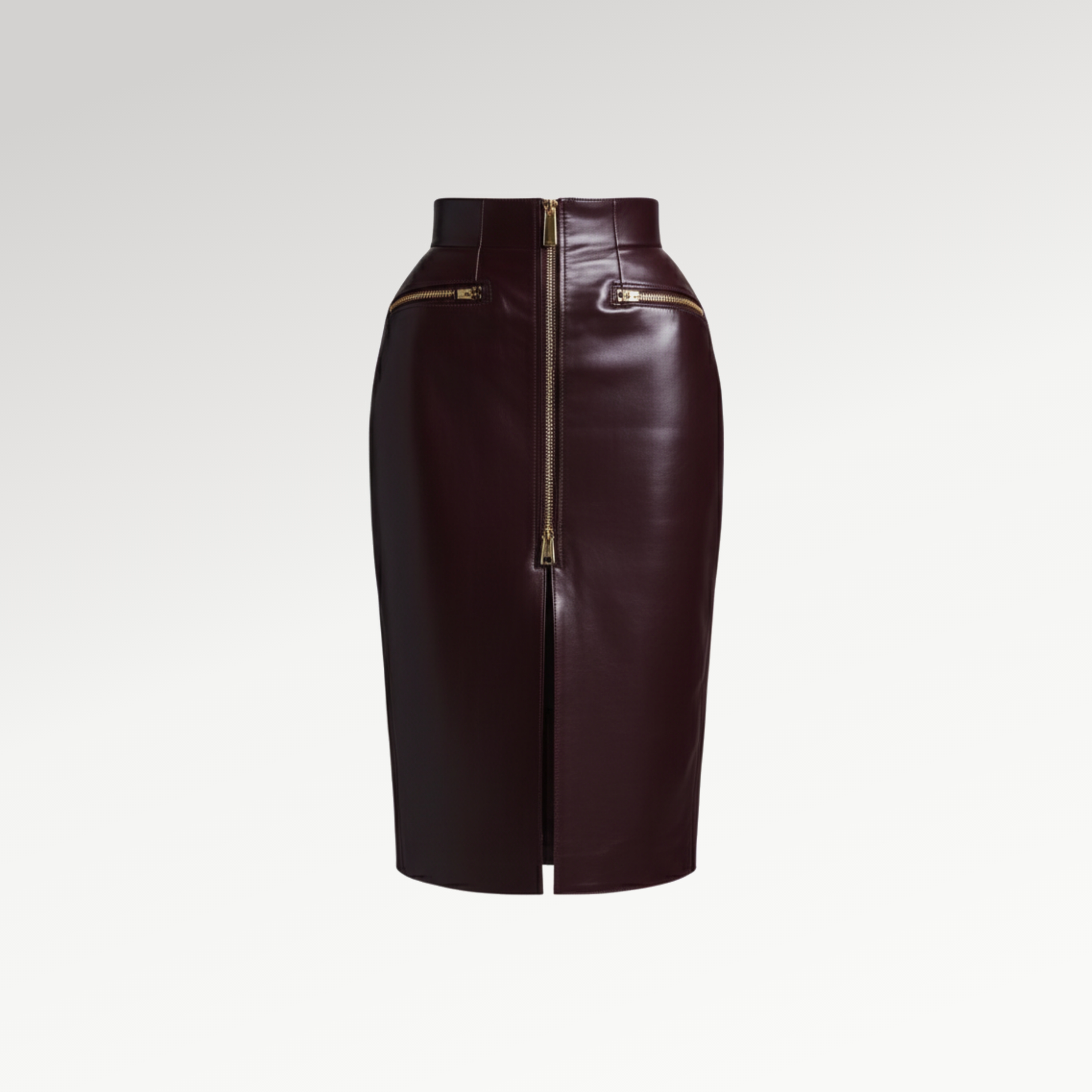 Burgundy Leather Pencil Skirt