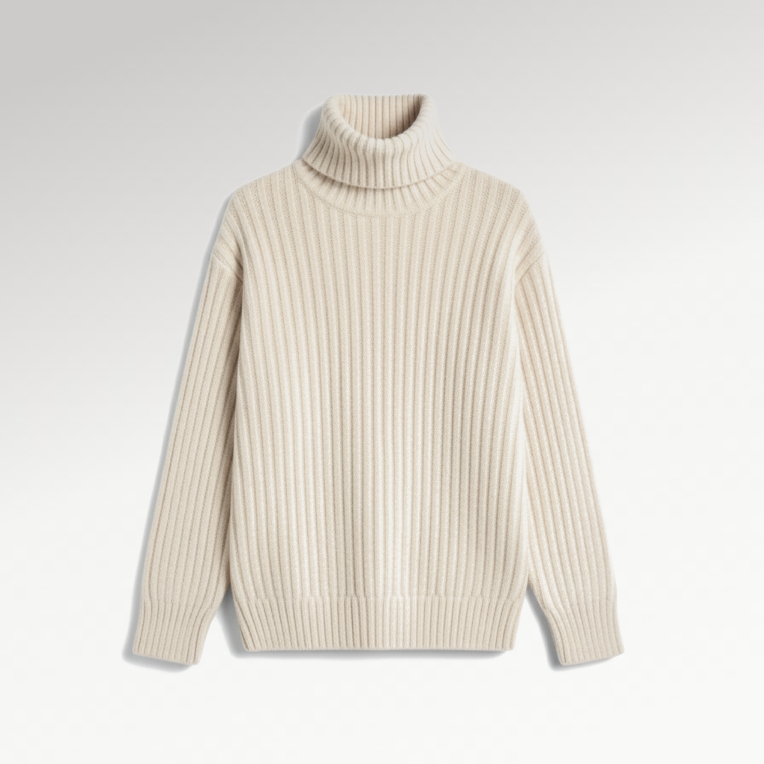 Cream Ribbed Turtleneck Sweater