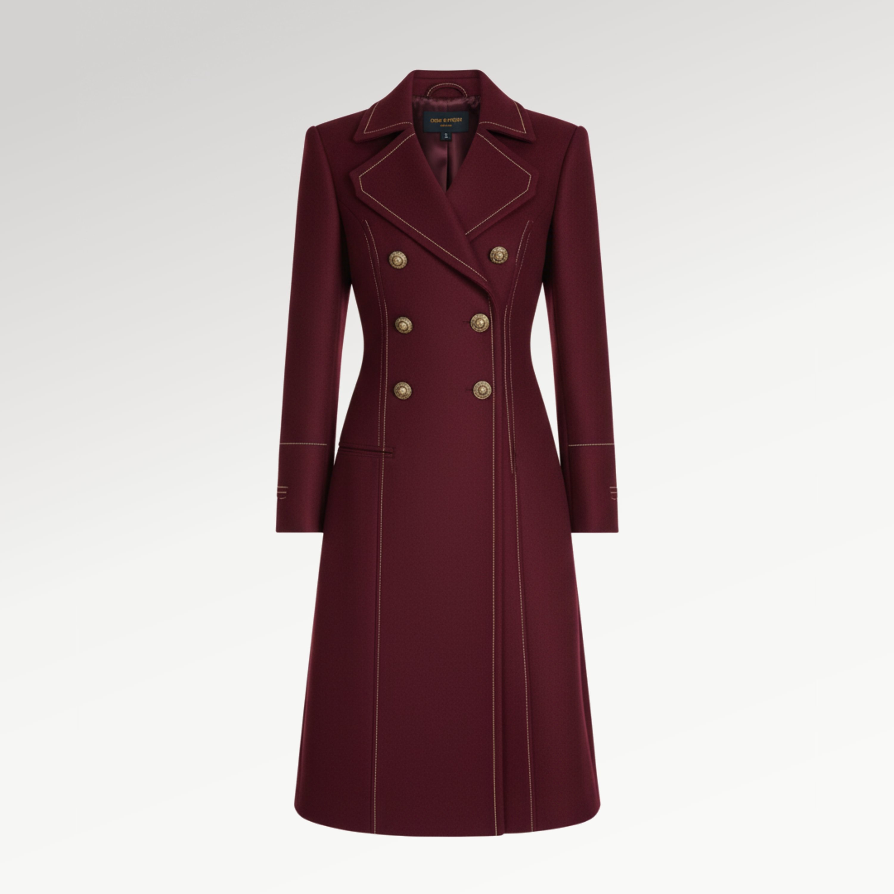Elegant Burgundy Double-Breasted Coat