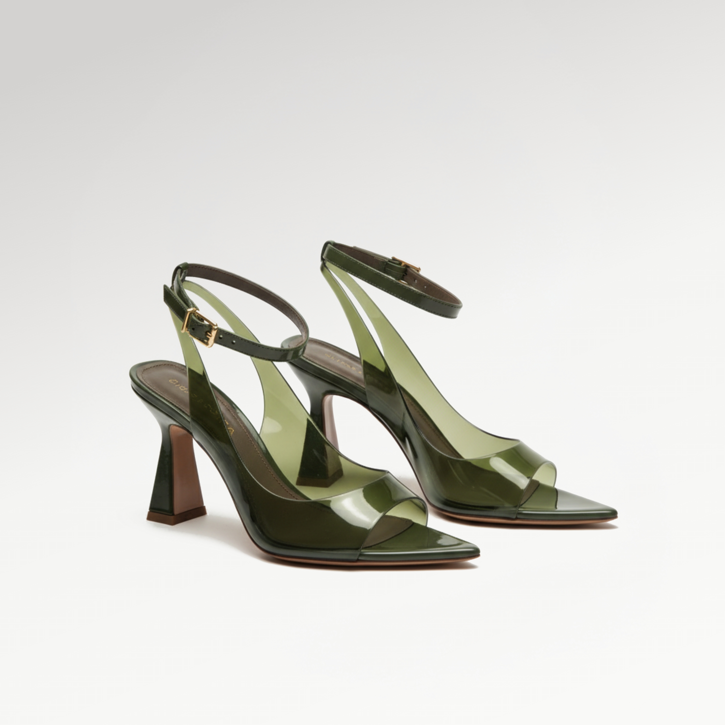 Green Transparent Heeled Sandals