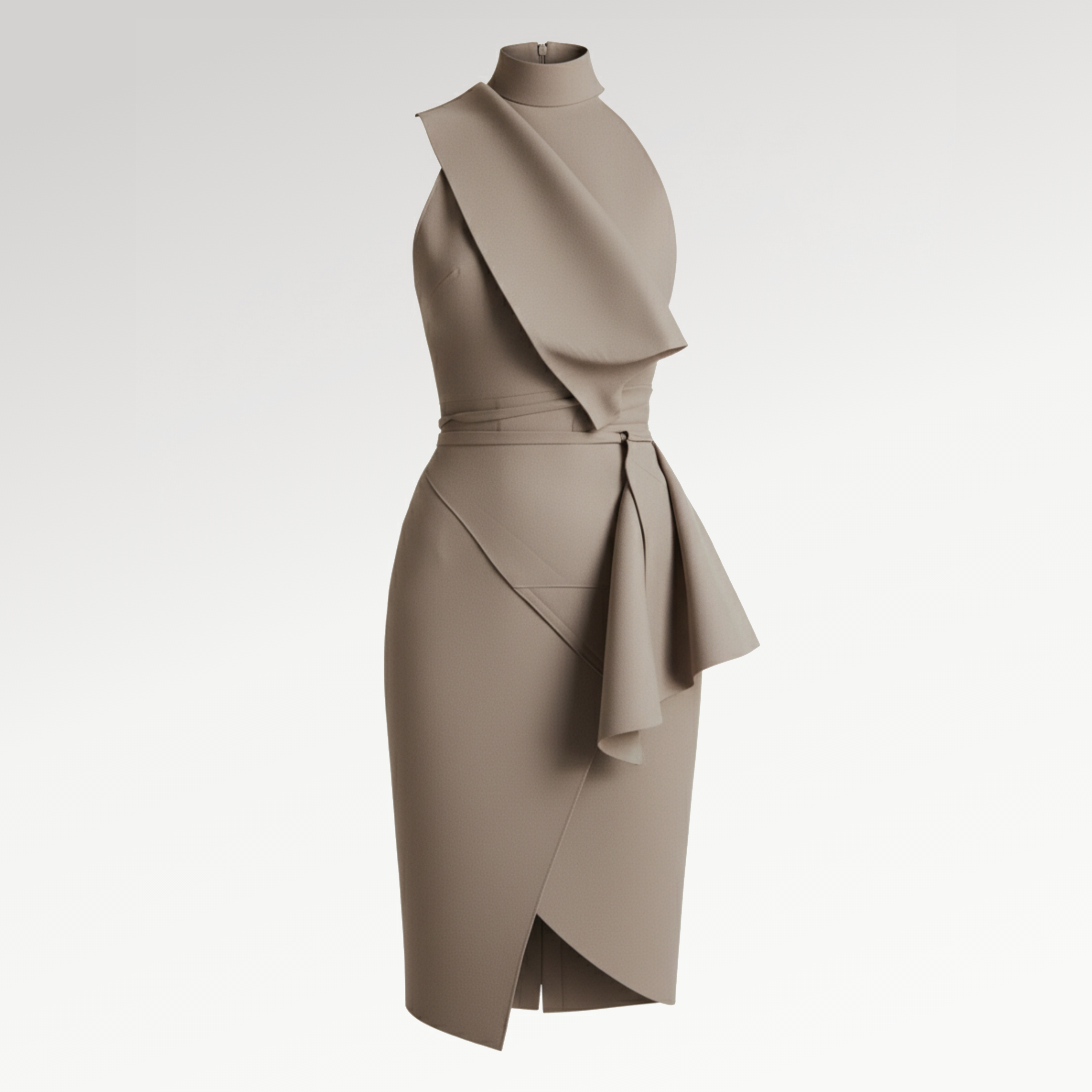 Elegant Taupe Asymmetrical Dress