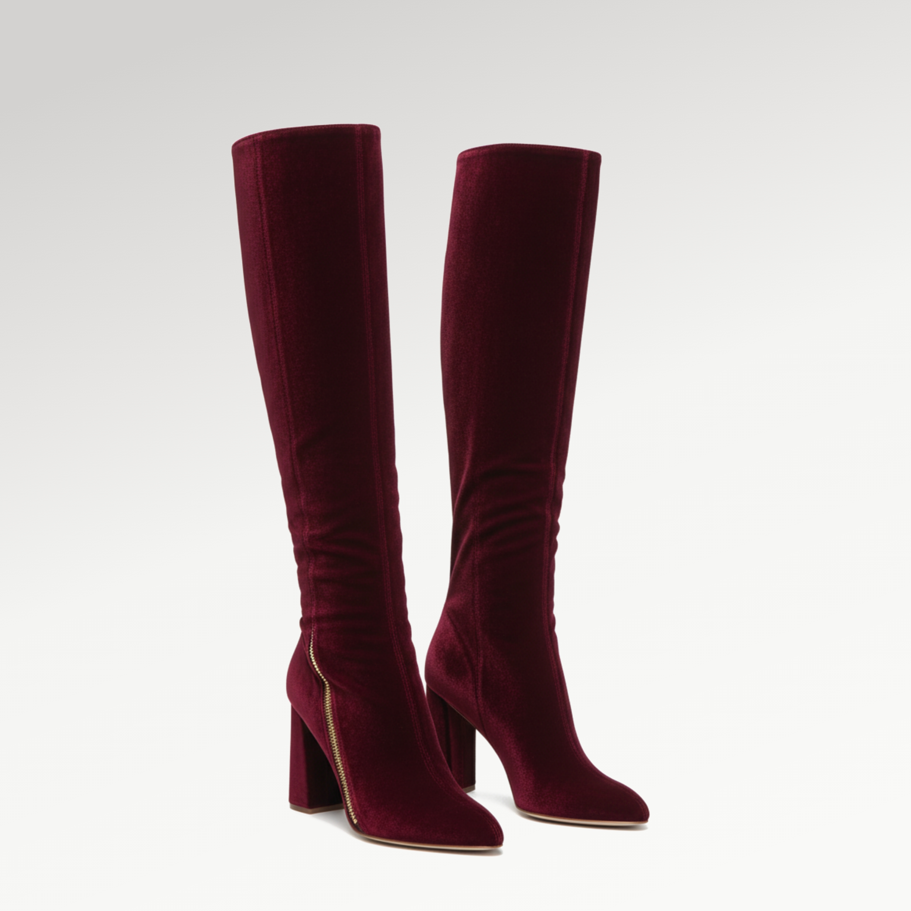 Burgundy Velvet Knee-High Boots