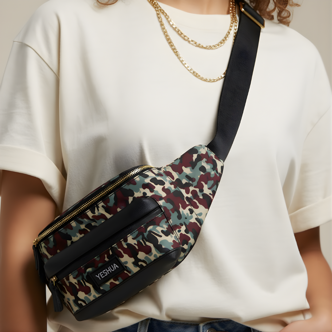 Black Crossbody Bag with Camo Print