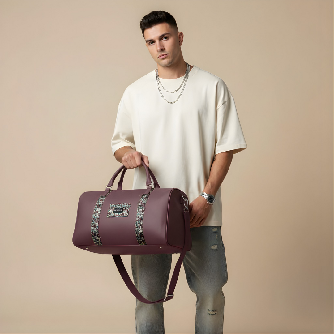 Burgundy Leather Duffel Bag