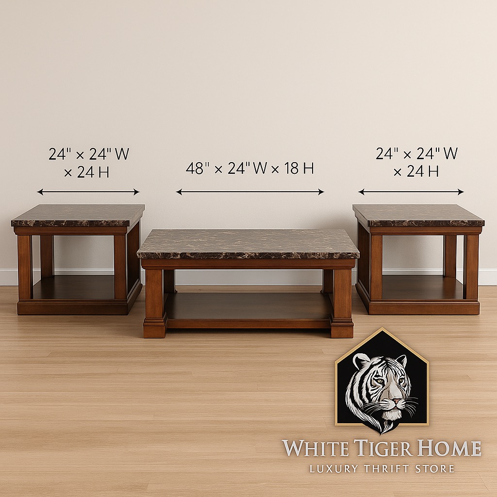 Juego de mesas de madera con mármol