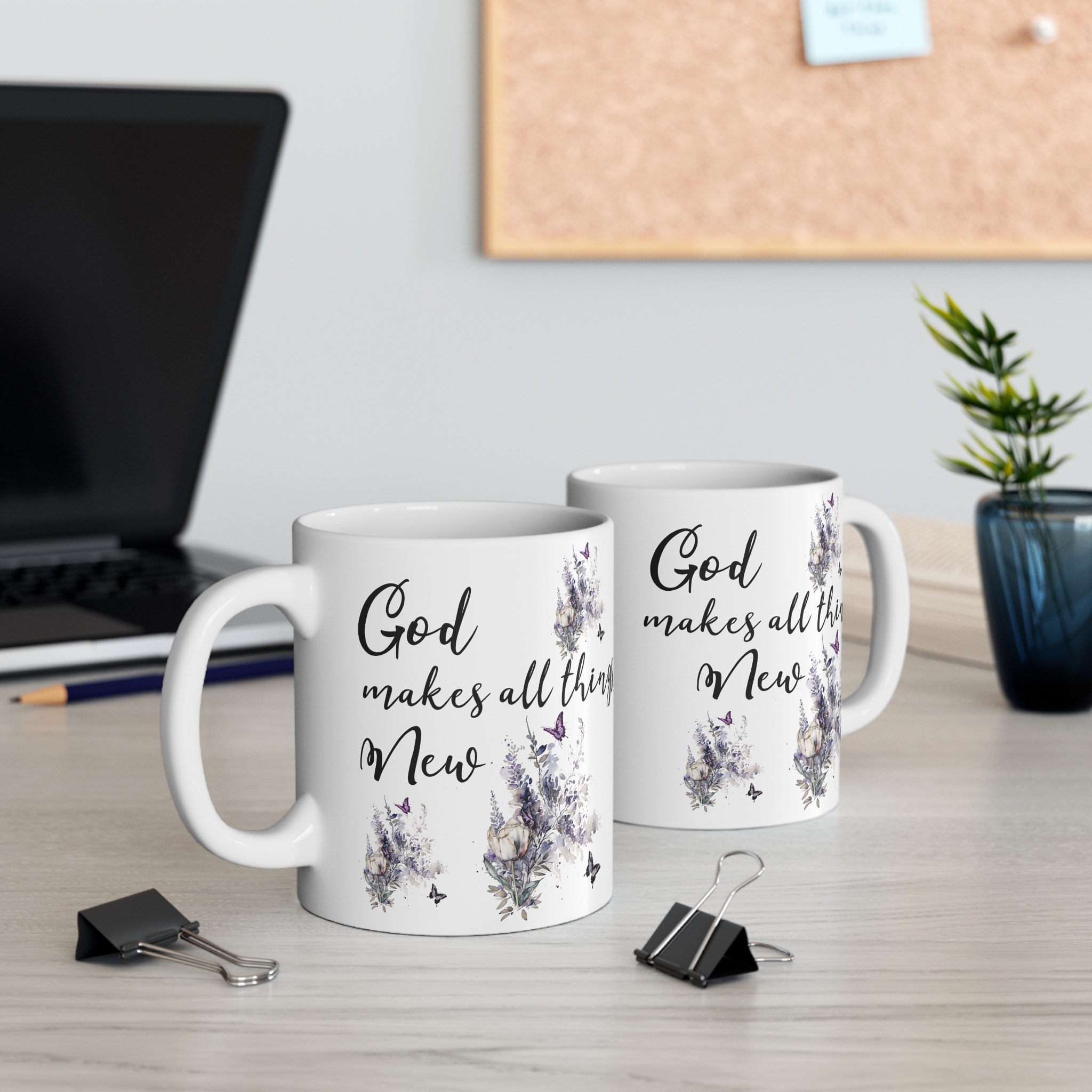 God Makes All Things New, Flowers and Butterflies, 11 oz Mug