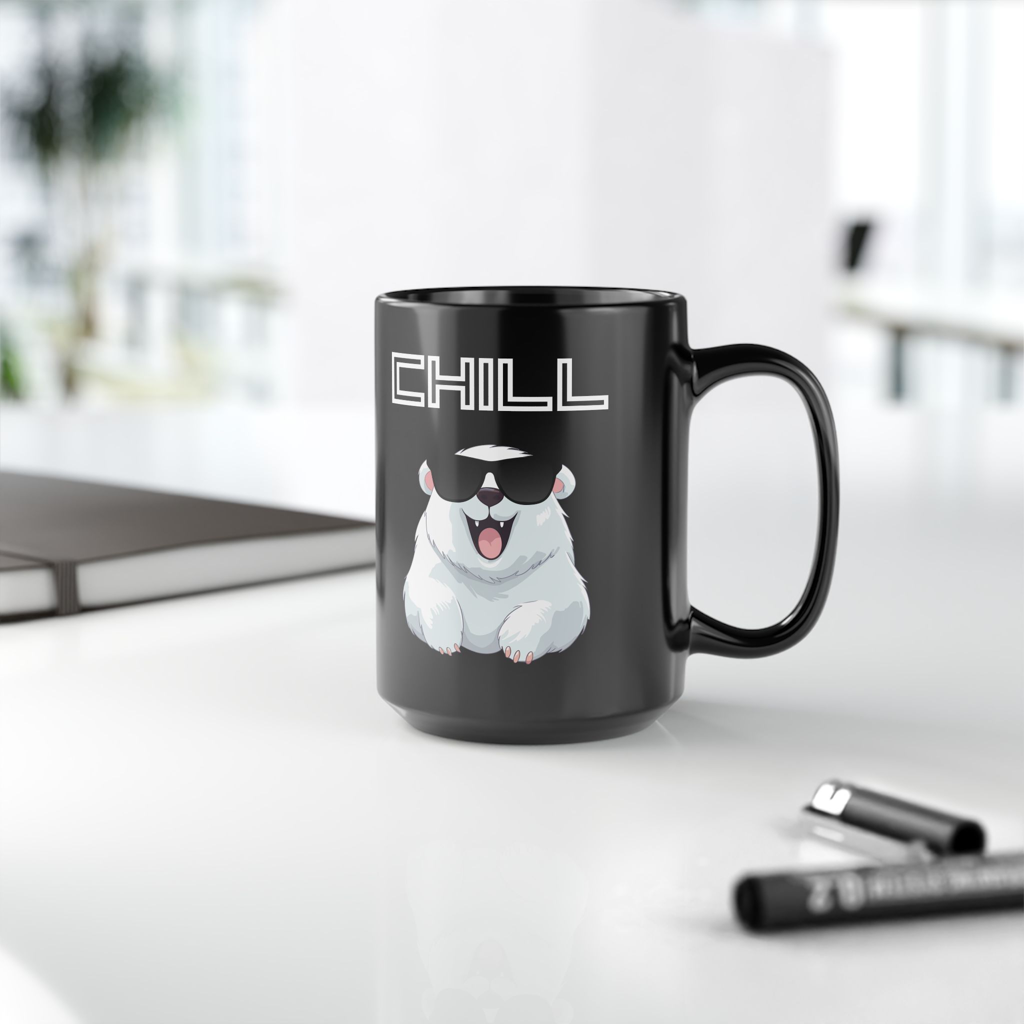 Chill Polar Bear with sunglasses Black Mug - 11 oz and 15 oz