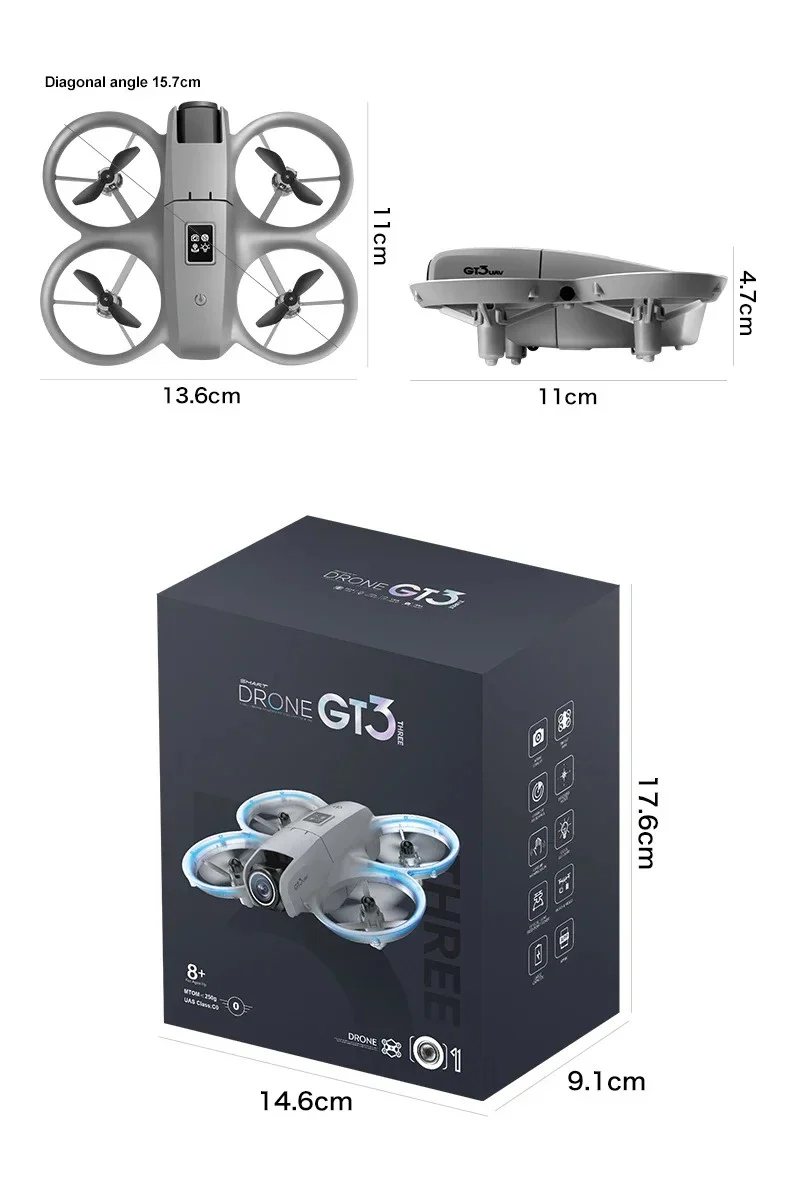 GT3 4K Dual Camera Drone With Obstacle Avoidance: