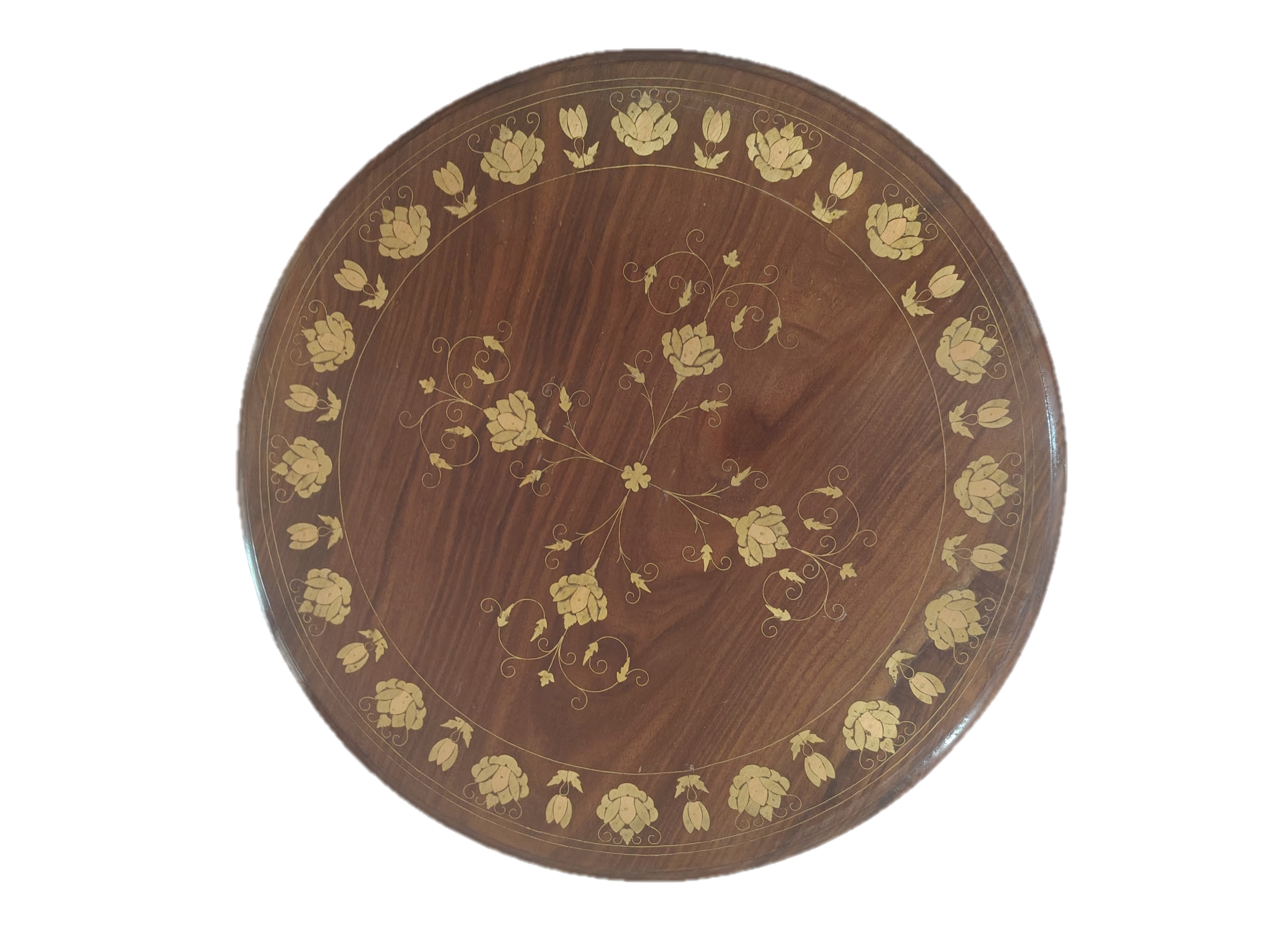 Elegant Handcrafted Floral Brass Inlay Pedestal Table