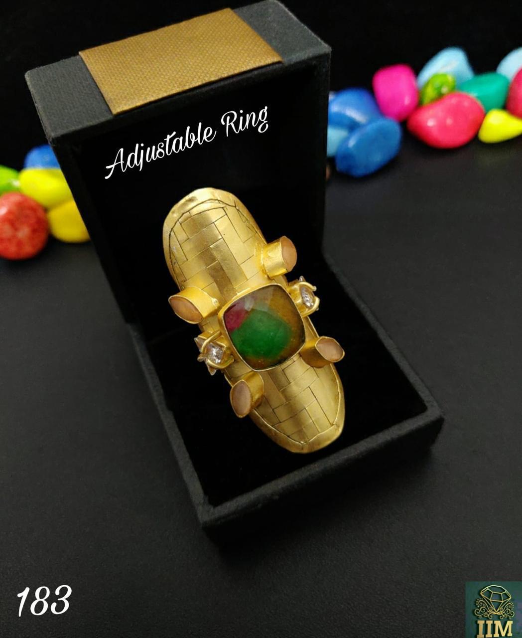 Gold Adjustable Ring with Gemstones