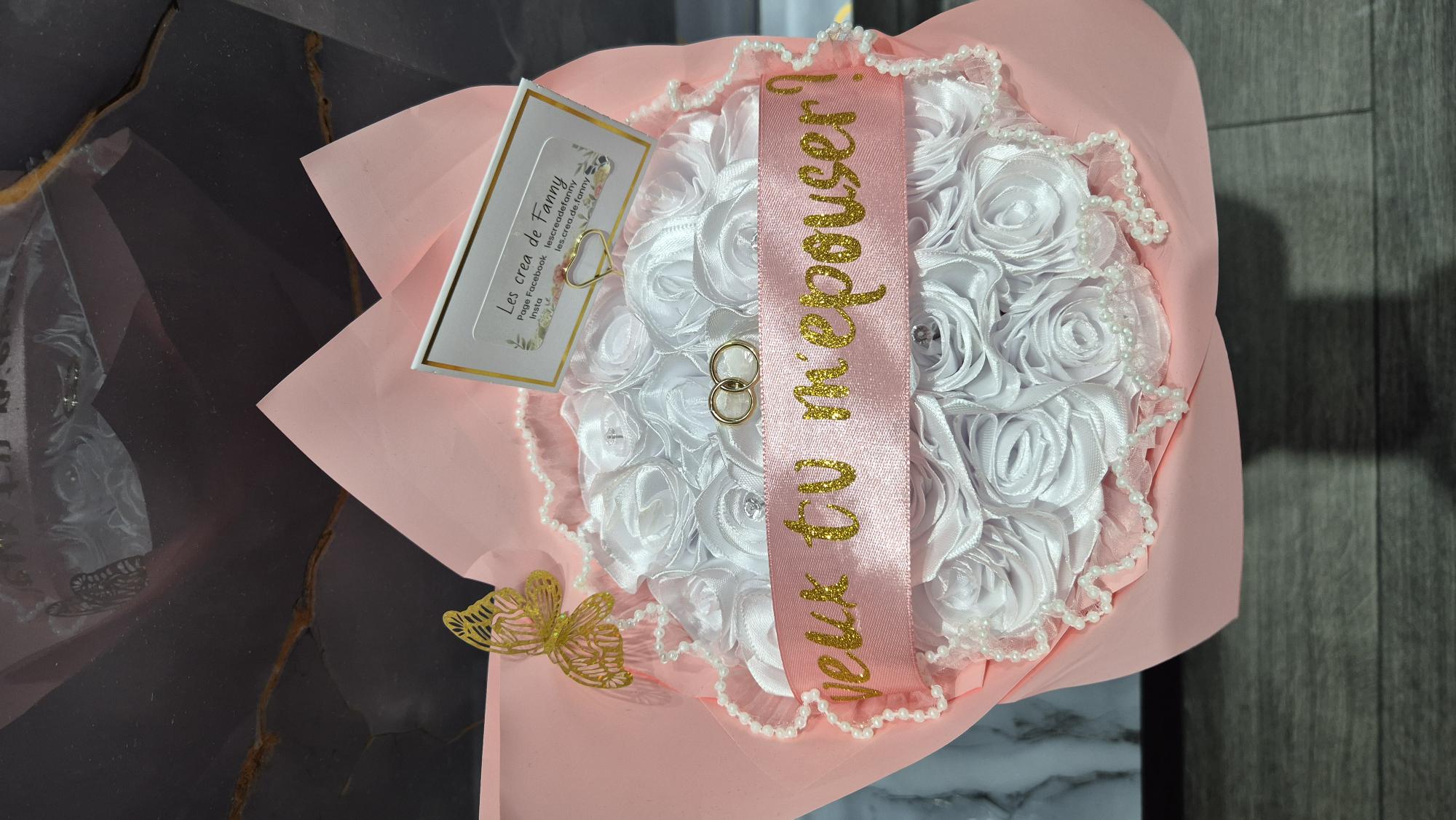 Bouquet mariage satin fait main 10 rose blanche