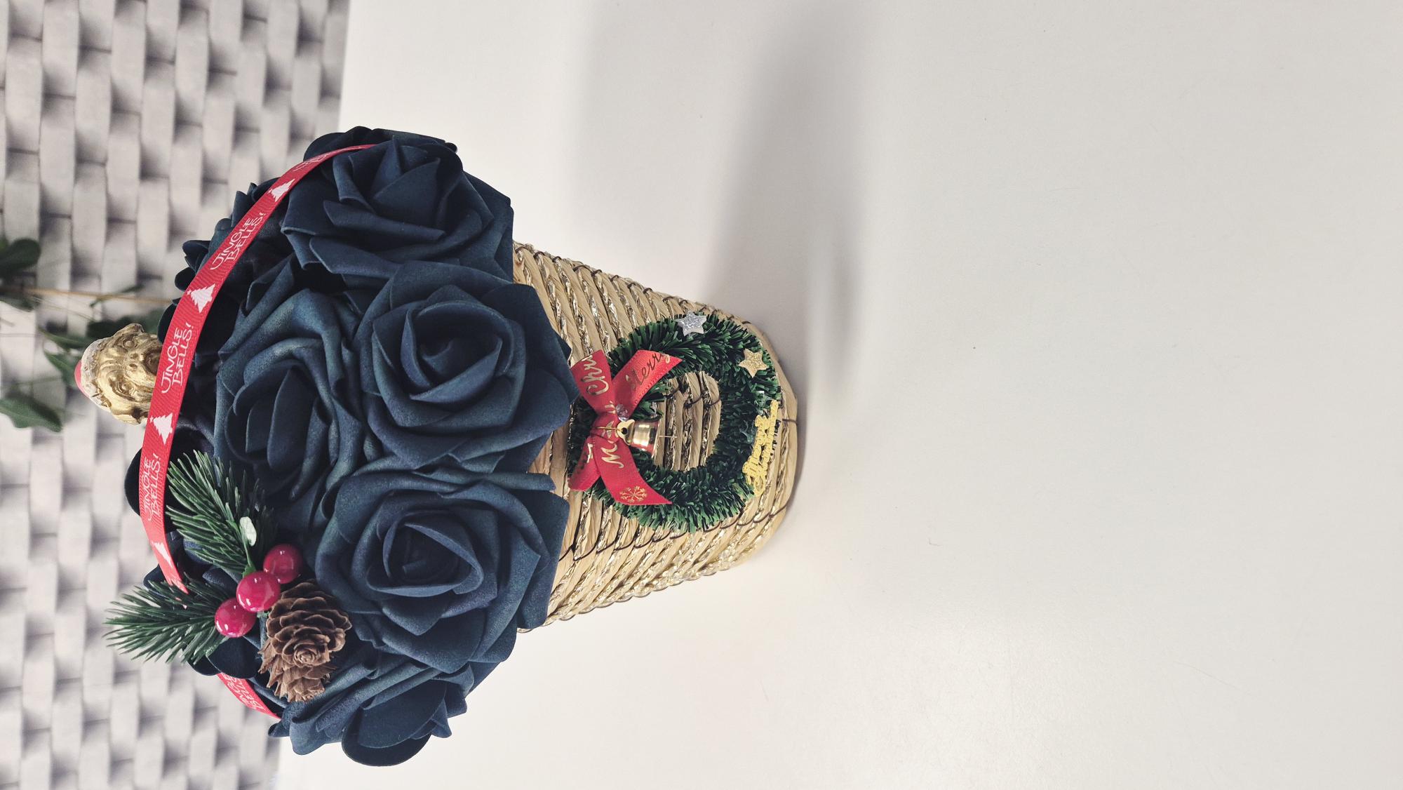 Bouquet de noël  20 rose, vert sapin avec son chien