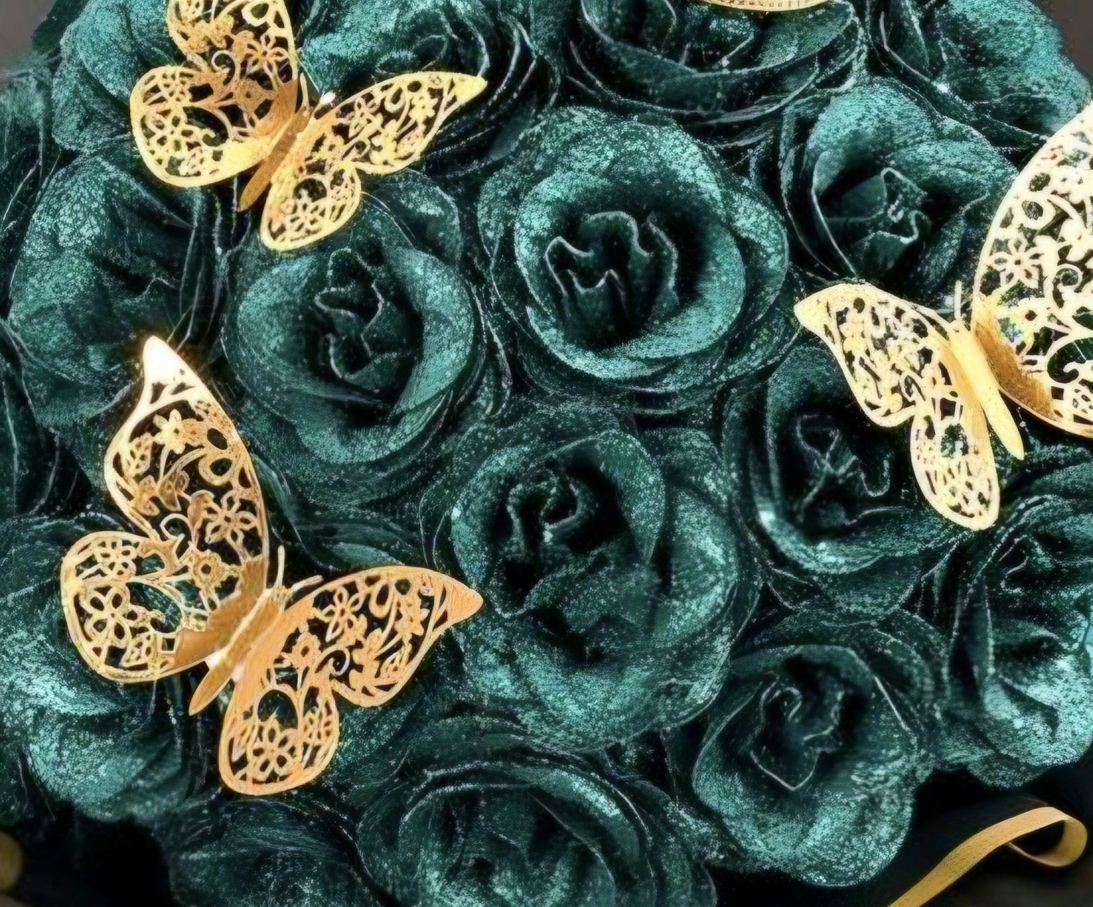 Bouquet de 10 à 50 rose, vert sapin pailleté, plastifié