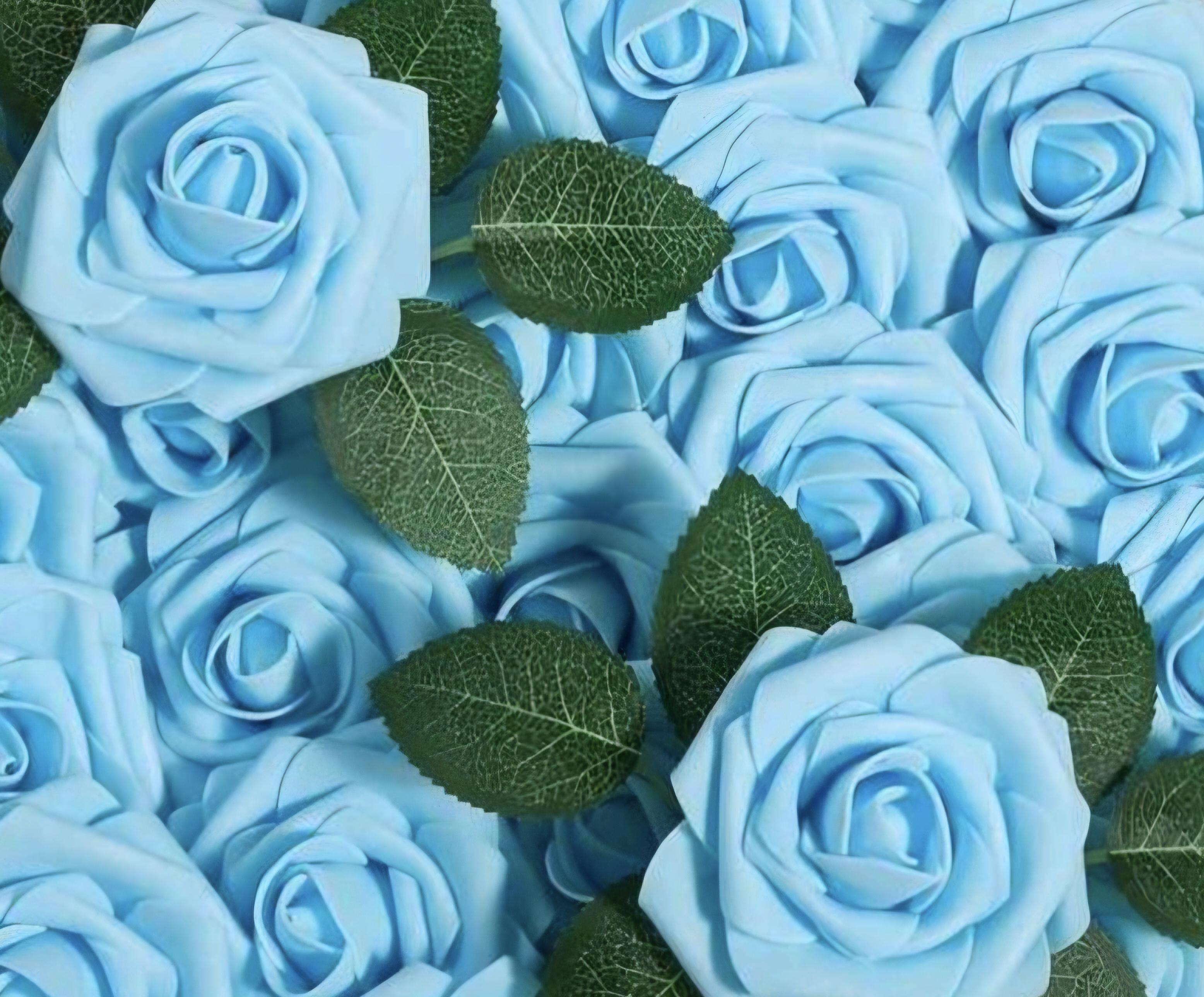 Bouquet de 10 à 50 rose bleu azur mousse réel au touché