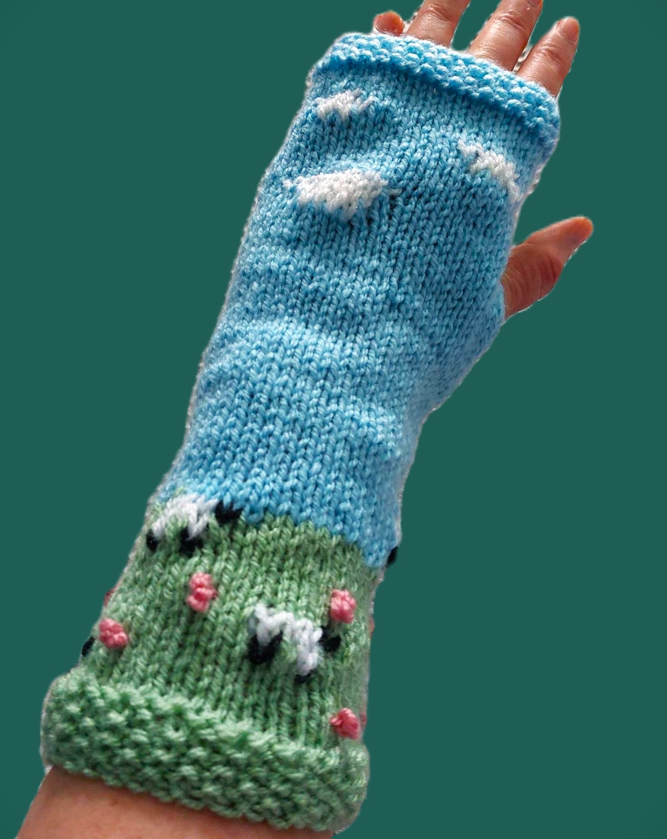 Sheepy Fingerless Mitts Knitting Pattern