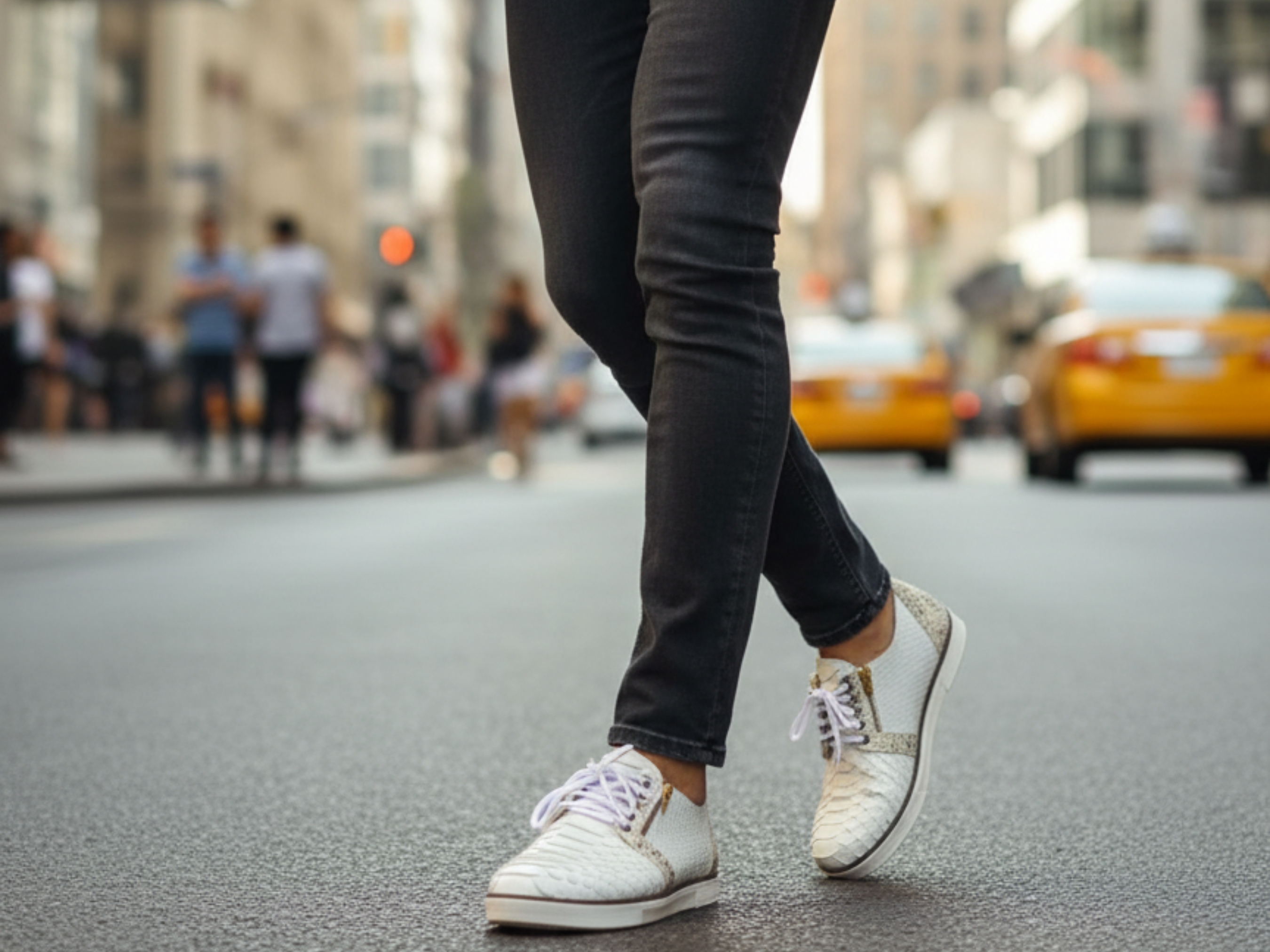 White Snakeskin Leather Sneakers