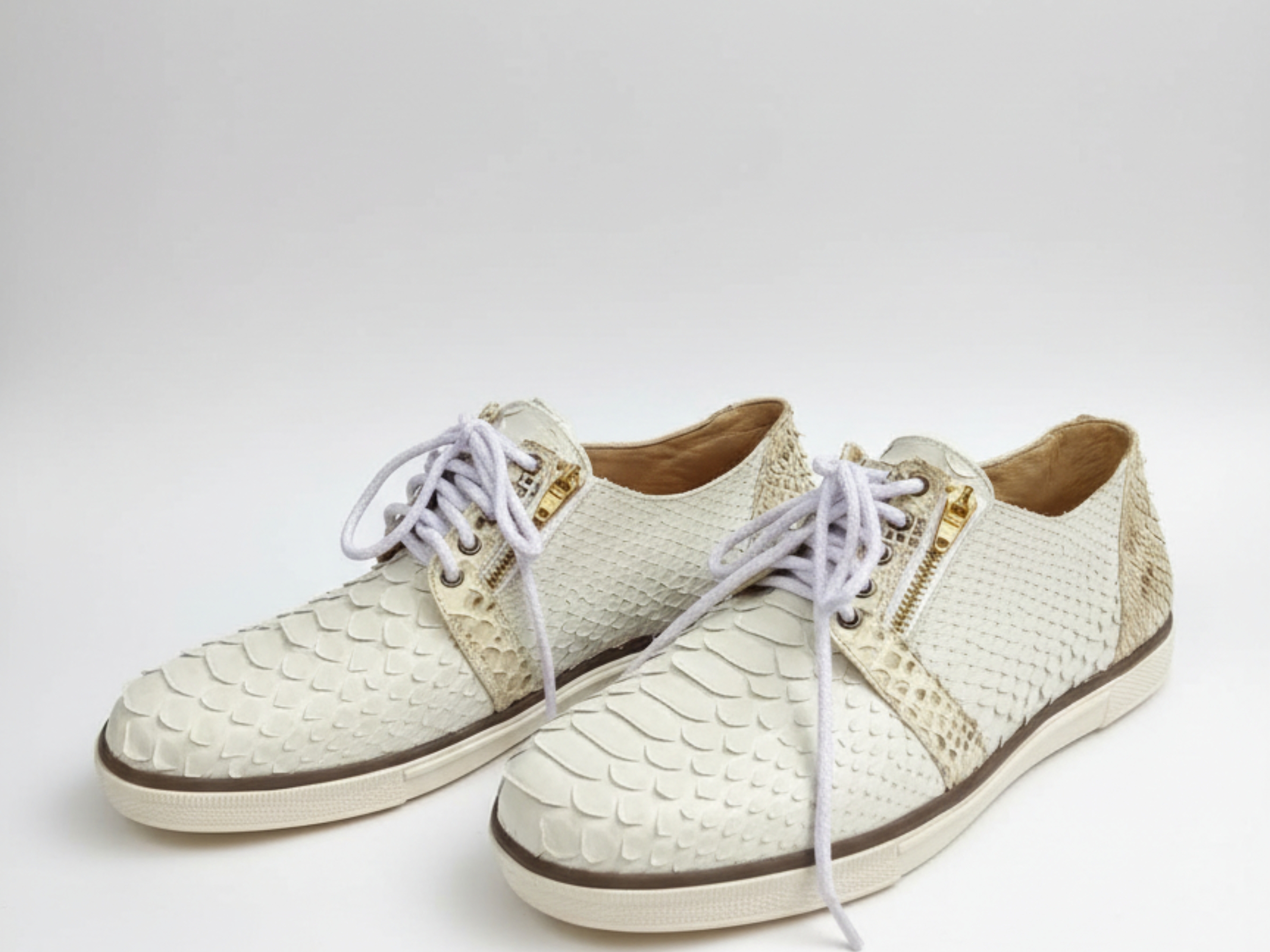 White Snakeskin Leather Sneakers