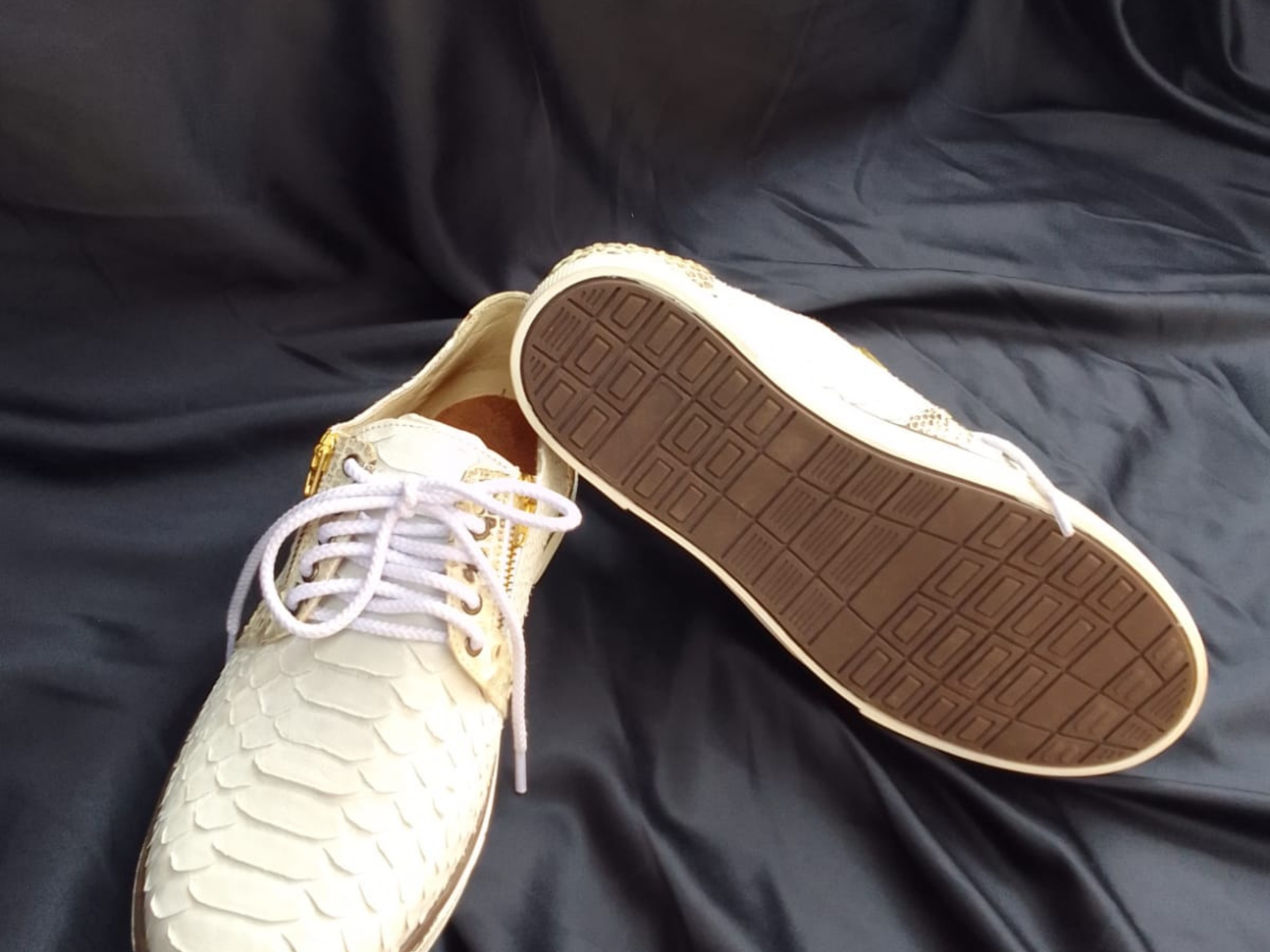 White Snakeskin Leather Sneakers