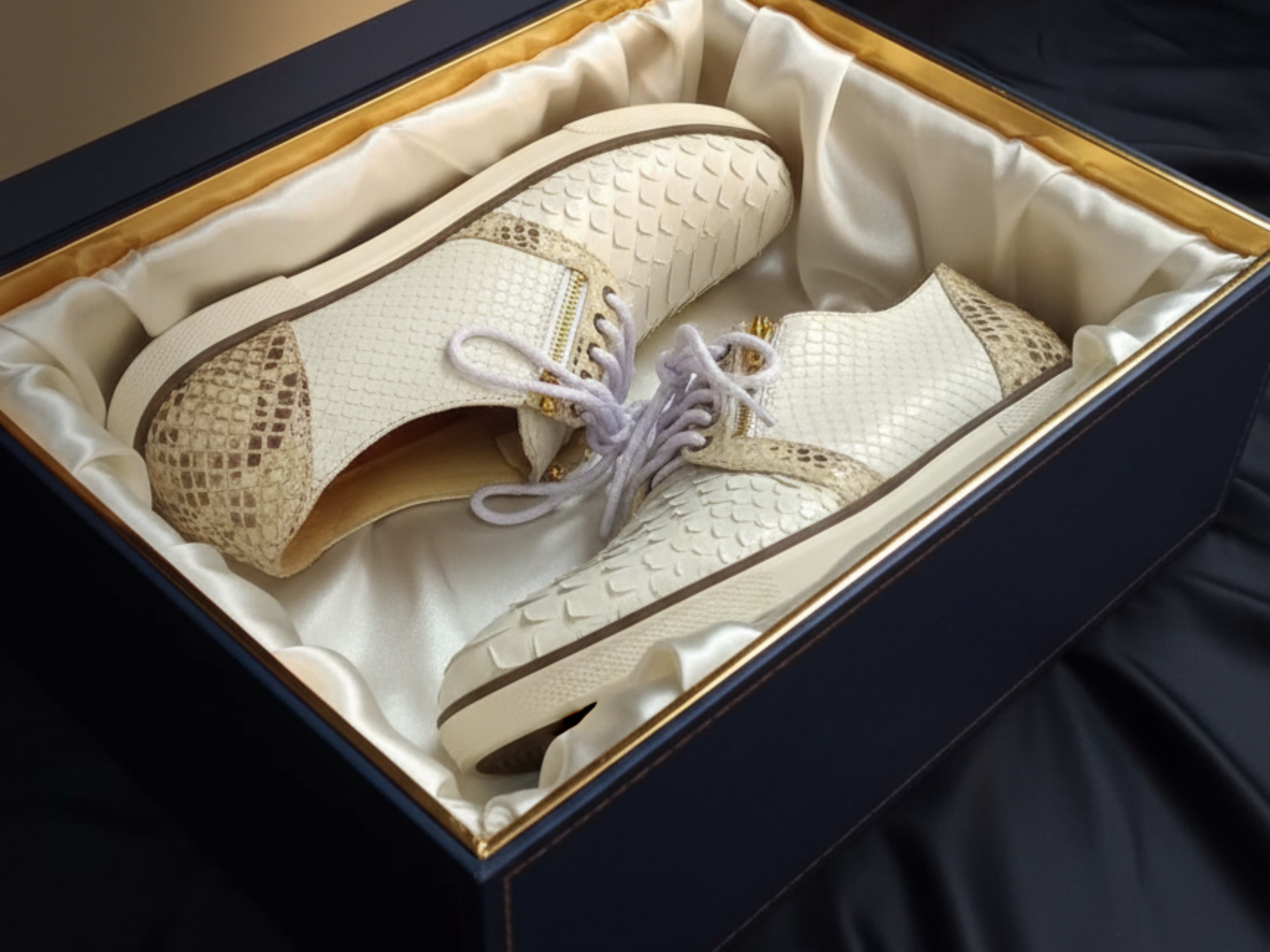 White Snakeskin Leather Sneakers